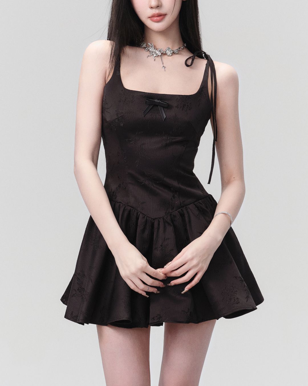 Jacquard Ribbon Camisole Mini Dress　DR022