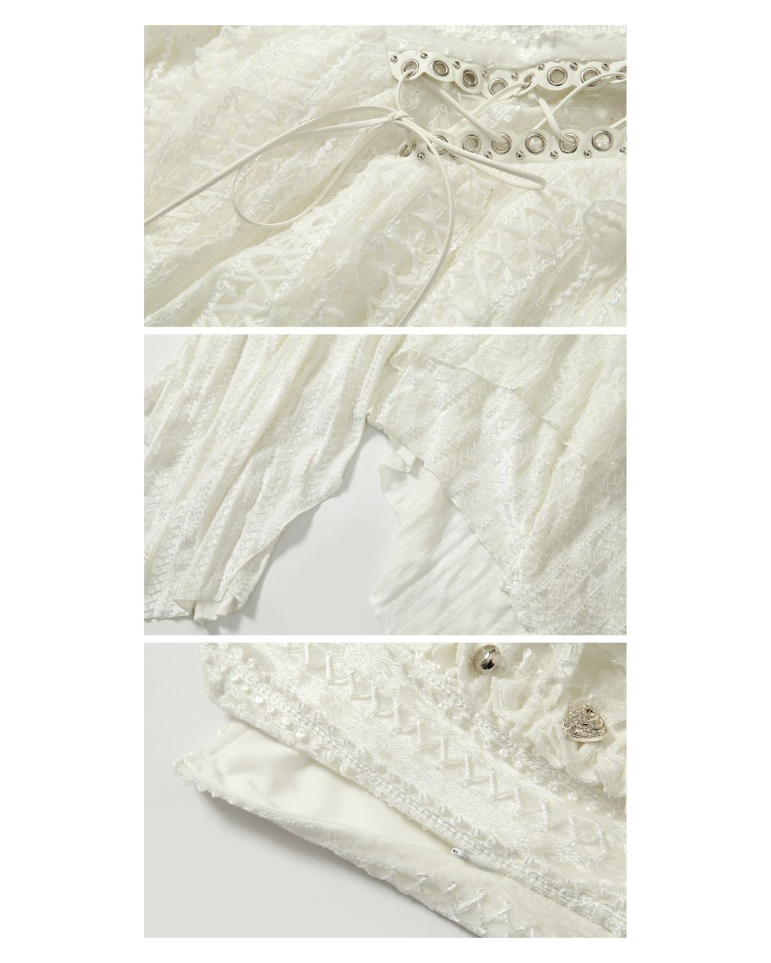Sleeveless White Lace Asymmetrical Dress　DR038