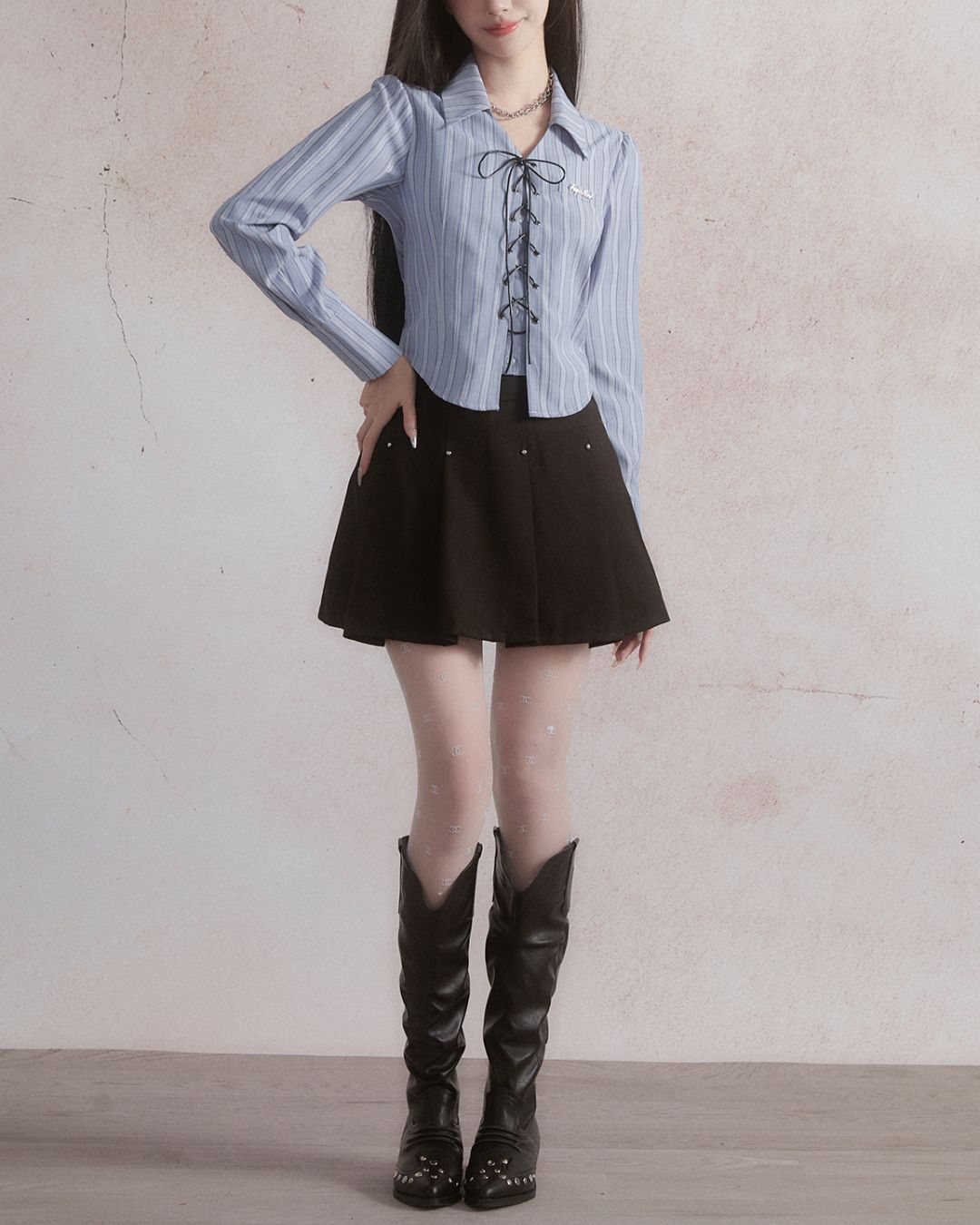 Lace-up Long Sleeve Shirt　TP028