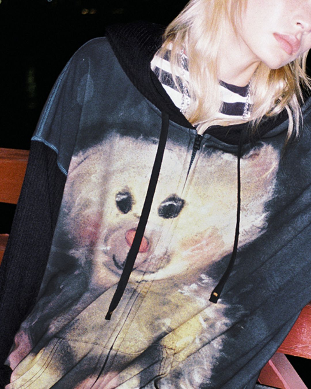 Bear Print Full Zip Hoodie　TP032