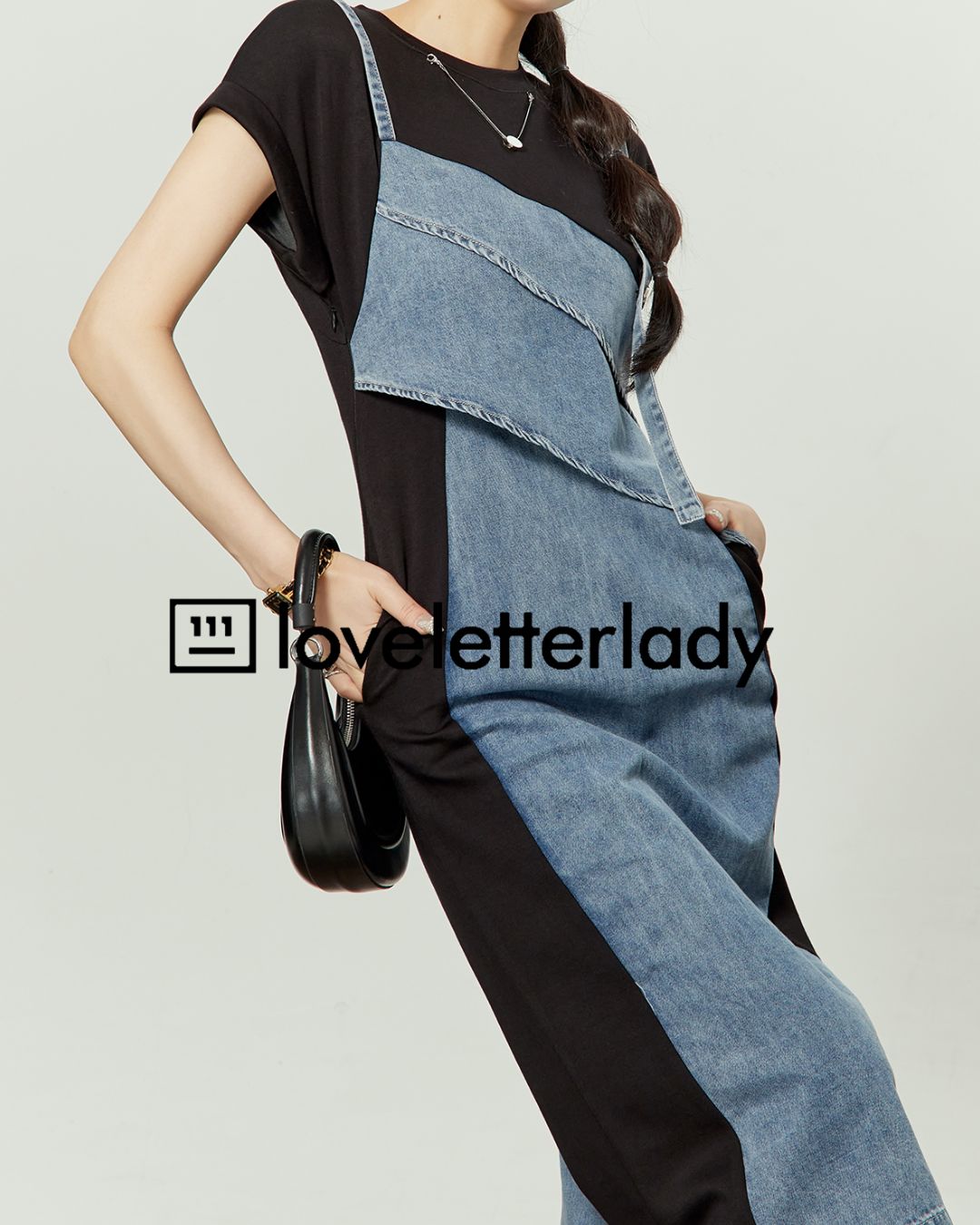 Denim Switching French Sleeve Dress　DR045