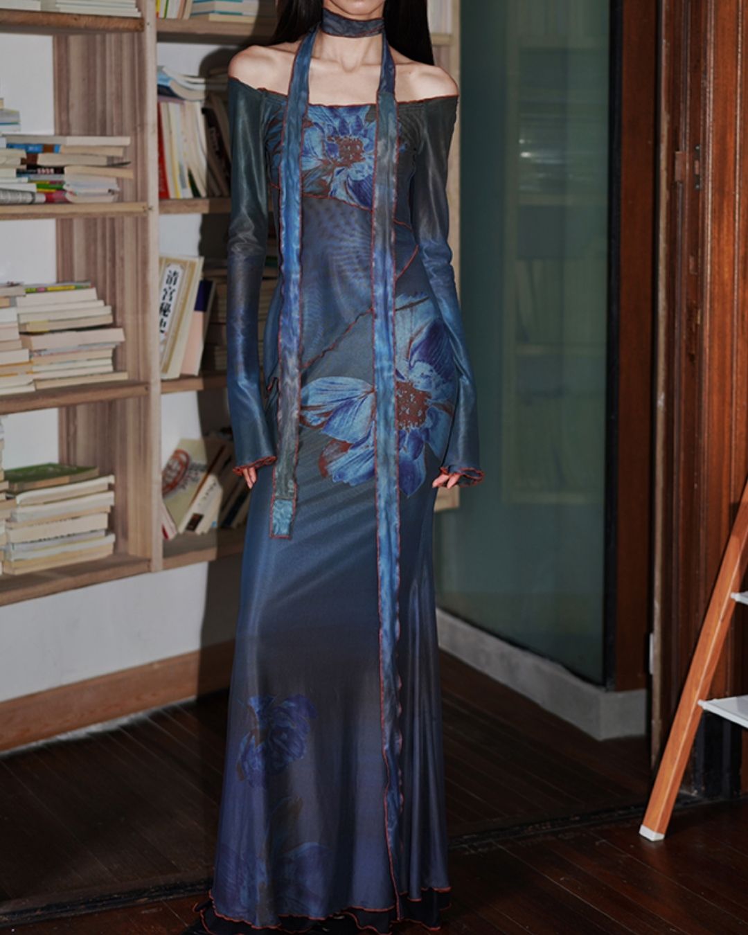 Flower Printed 2-way Long Dress　DR016