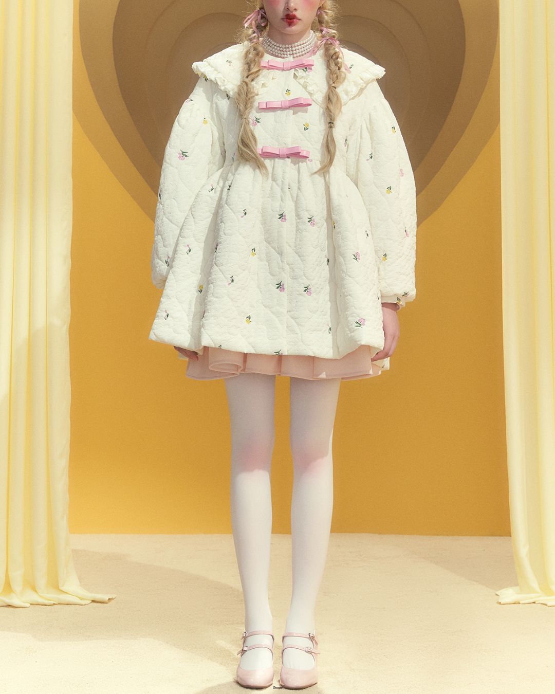 Lovely Frill Collar Cotton Quilted Coat　OT003