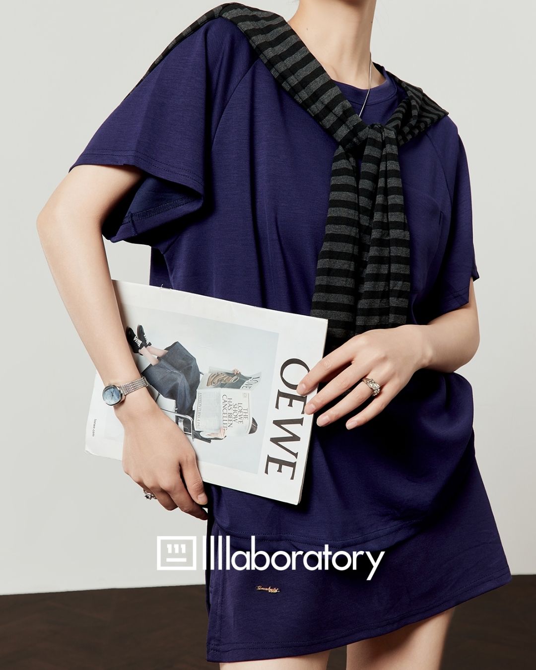 Loose T-shirt & Shorts & Border Shawl Set　TP073