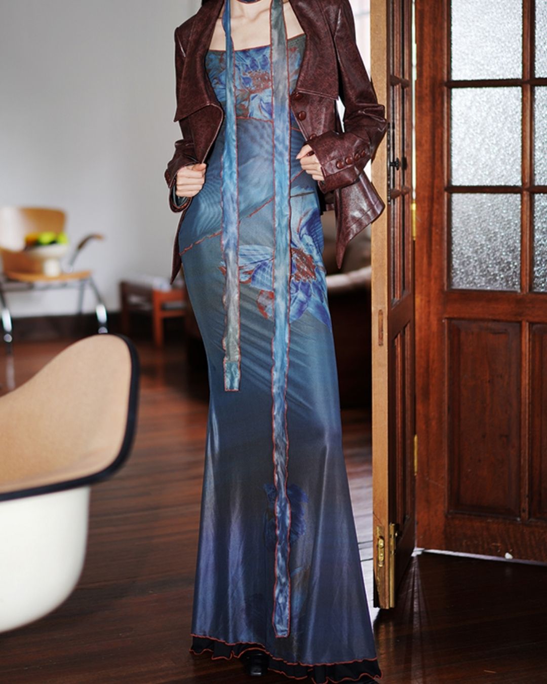 Flower Printed 2-way Long Dress　DR016