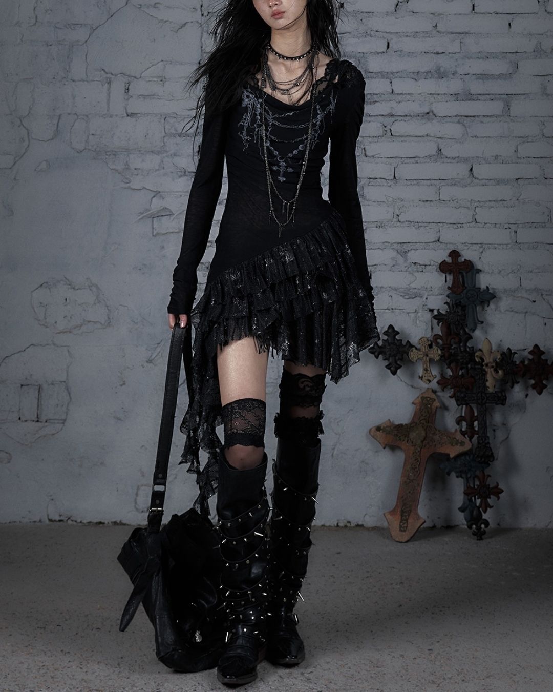 Necklace Print Lace Hooded Dress　DR037