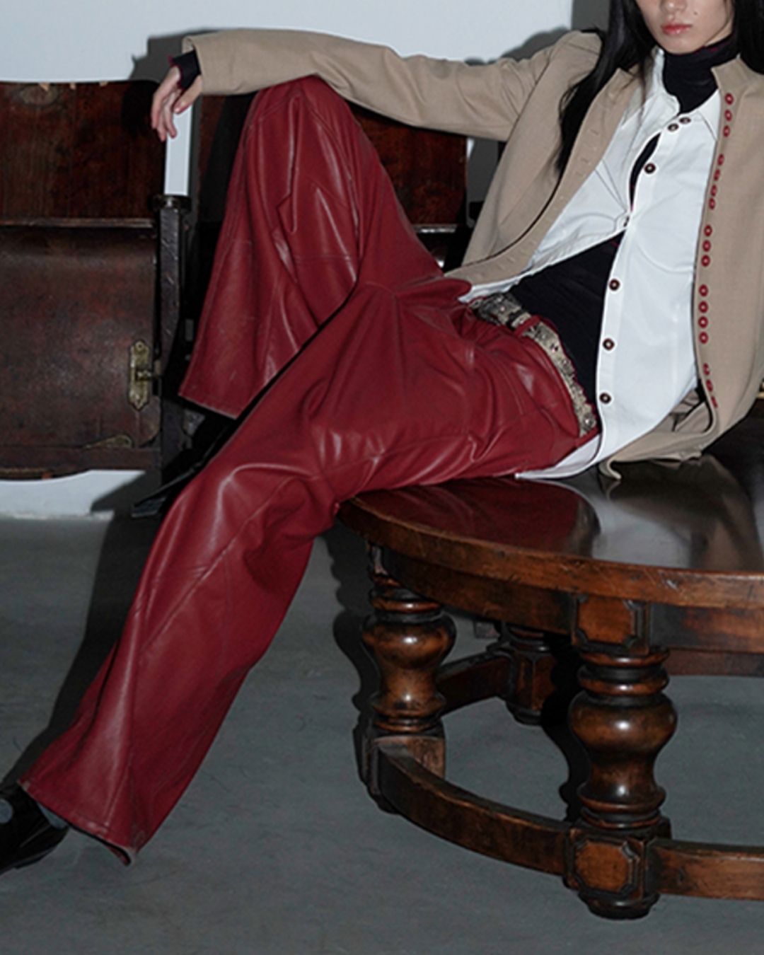 Wide Straight Leather Pants　BT020