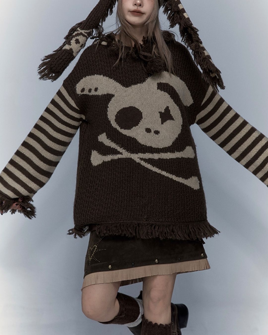 Skull Rabbit Hooded Knit　TP010