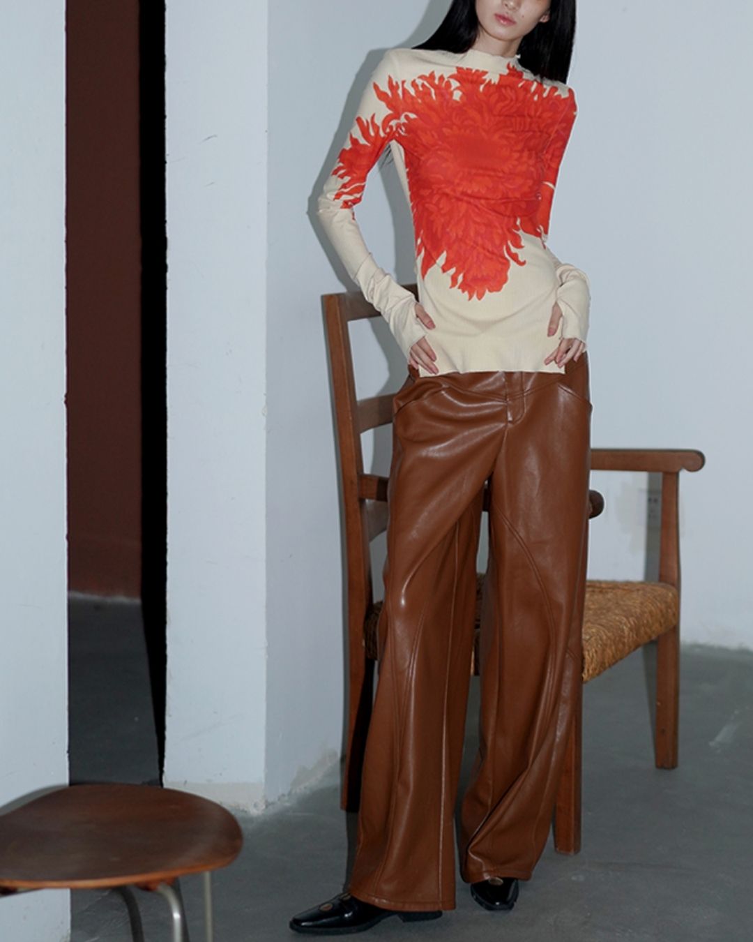 Wide Straight Leather Pants　BT020