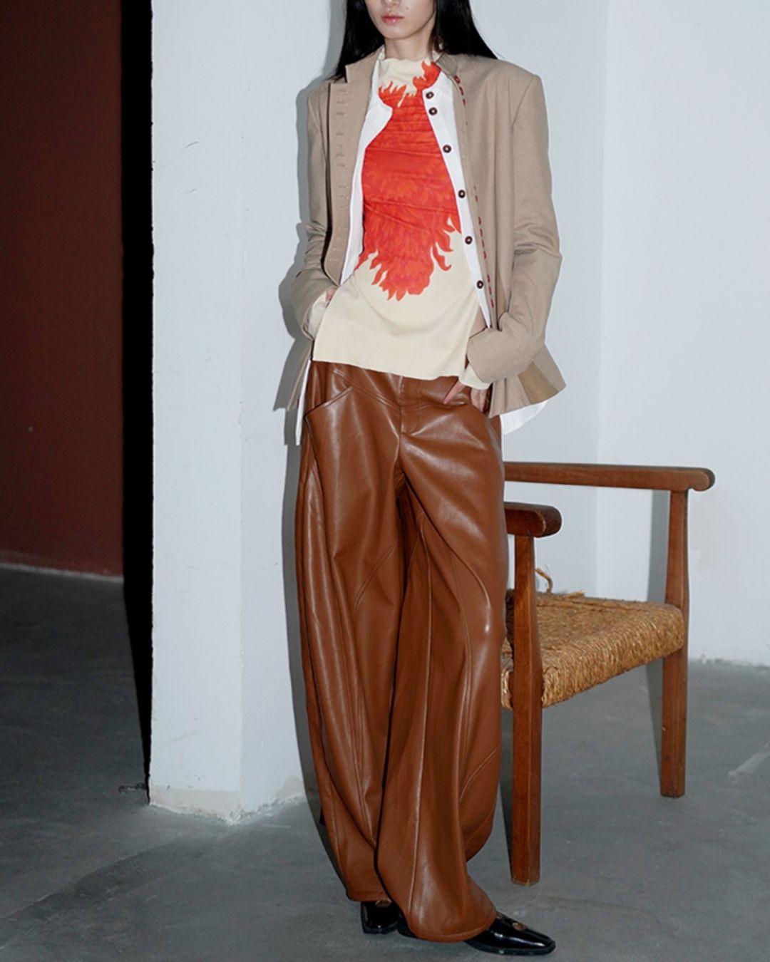 Wide Straight Leather Pants　BT020