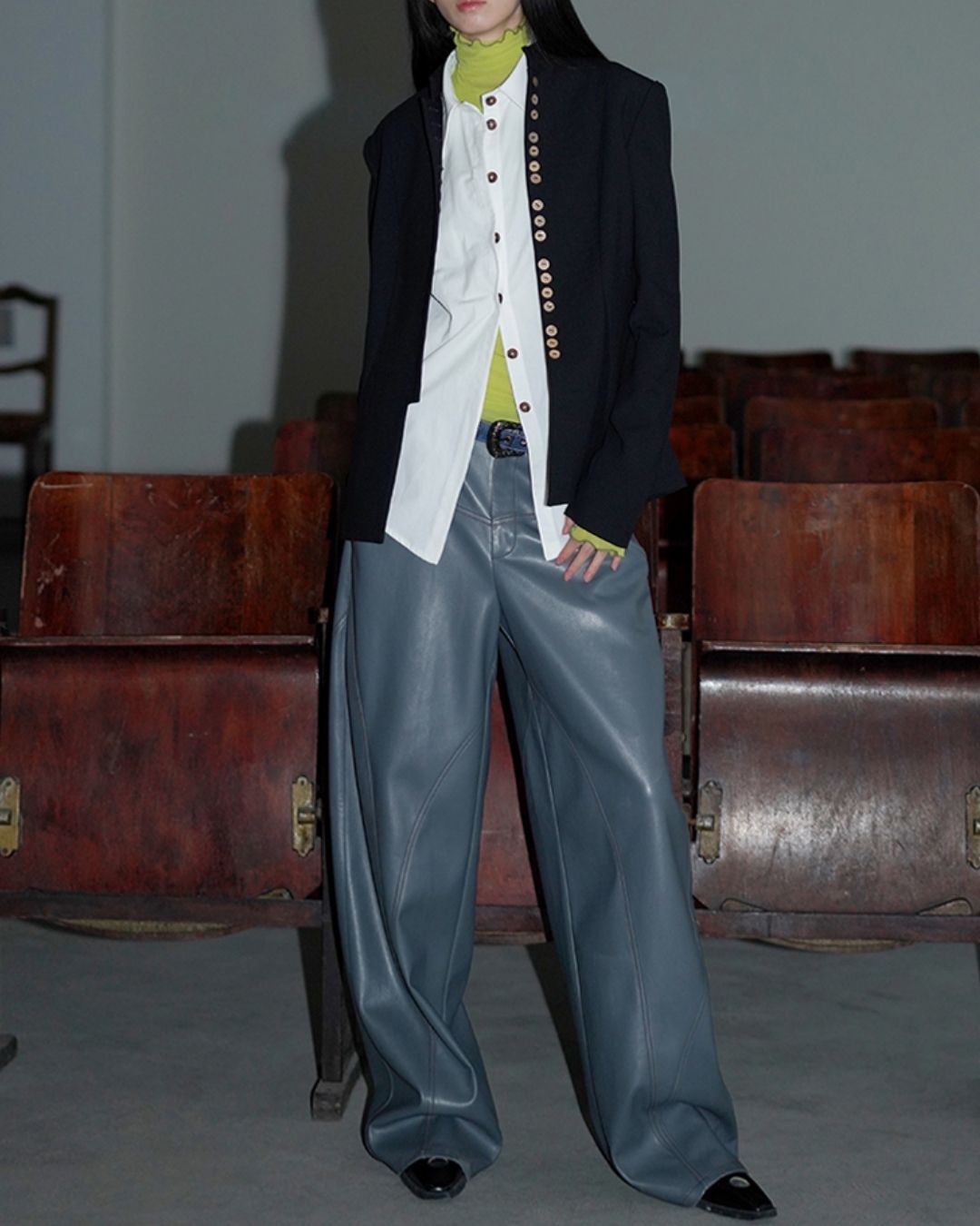 Wide Straight Leather Pants　BT020