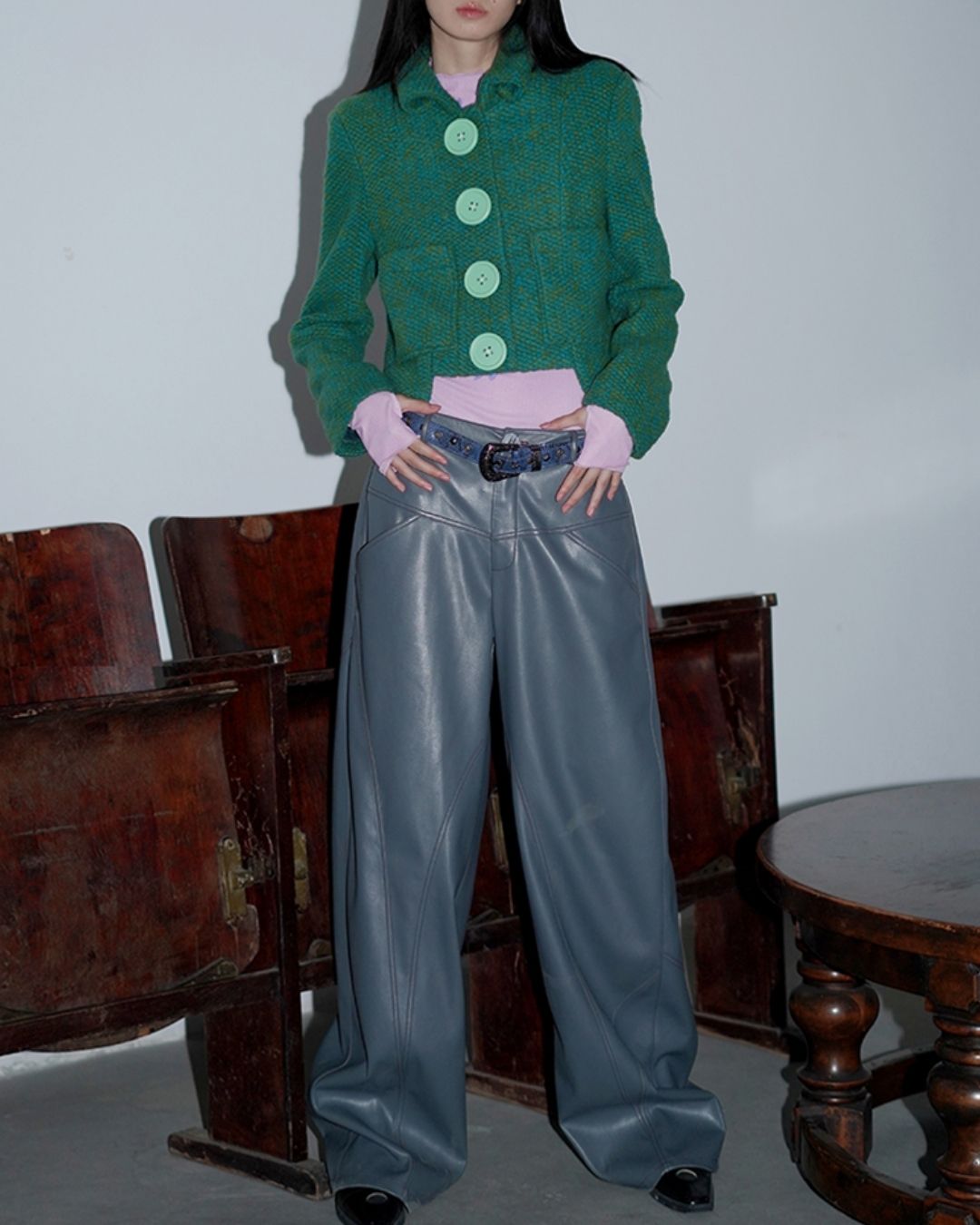 Wide Straight Leather Pants　BT020