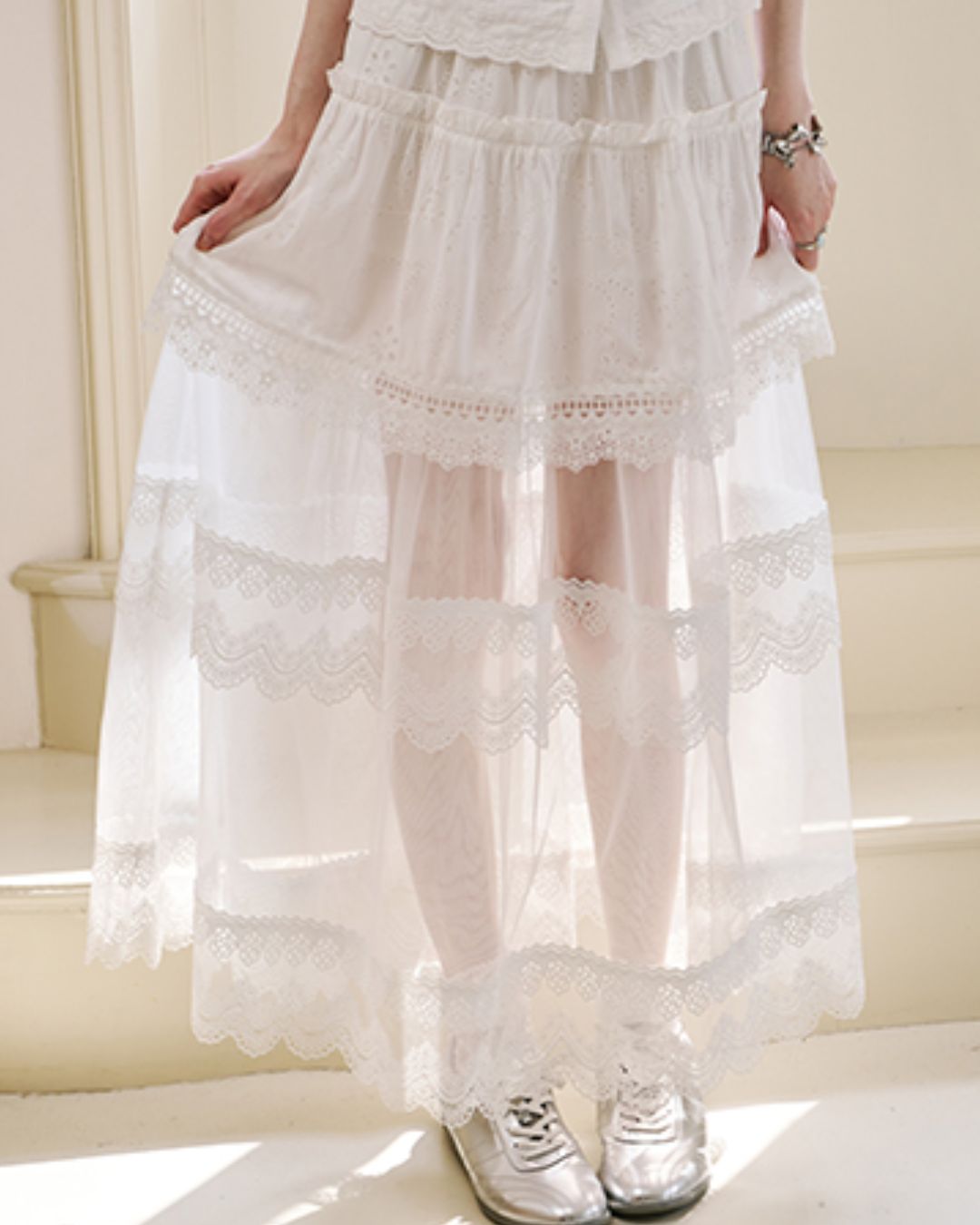 Sheer Lace Long Skirt　BT028