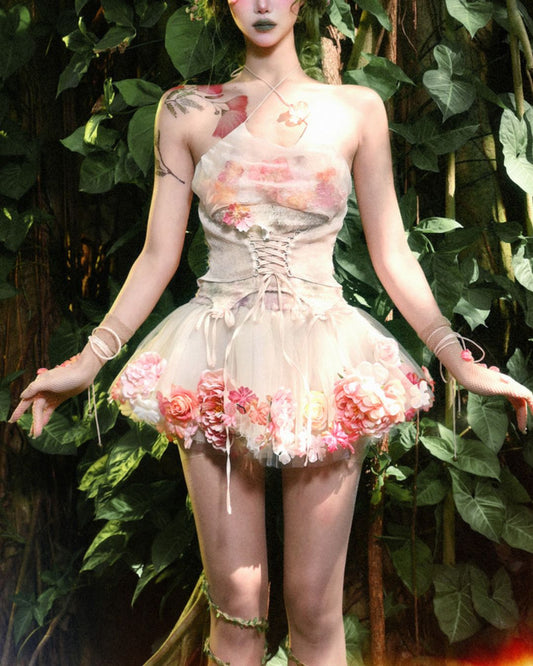 Flower Chiffon Cross Strap Top　TP035