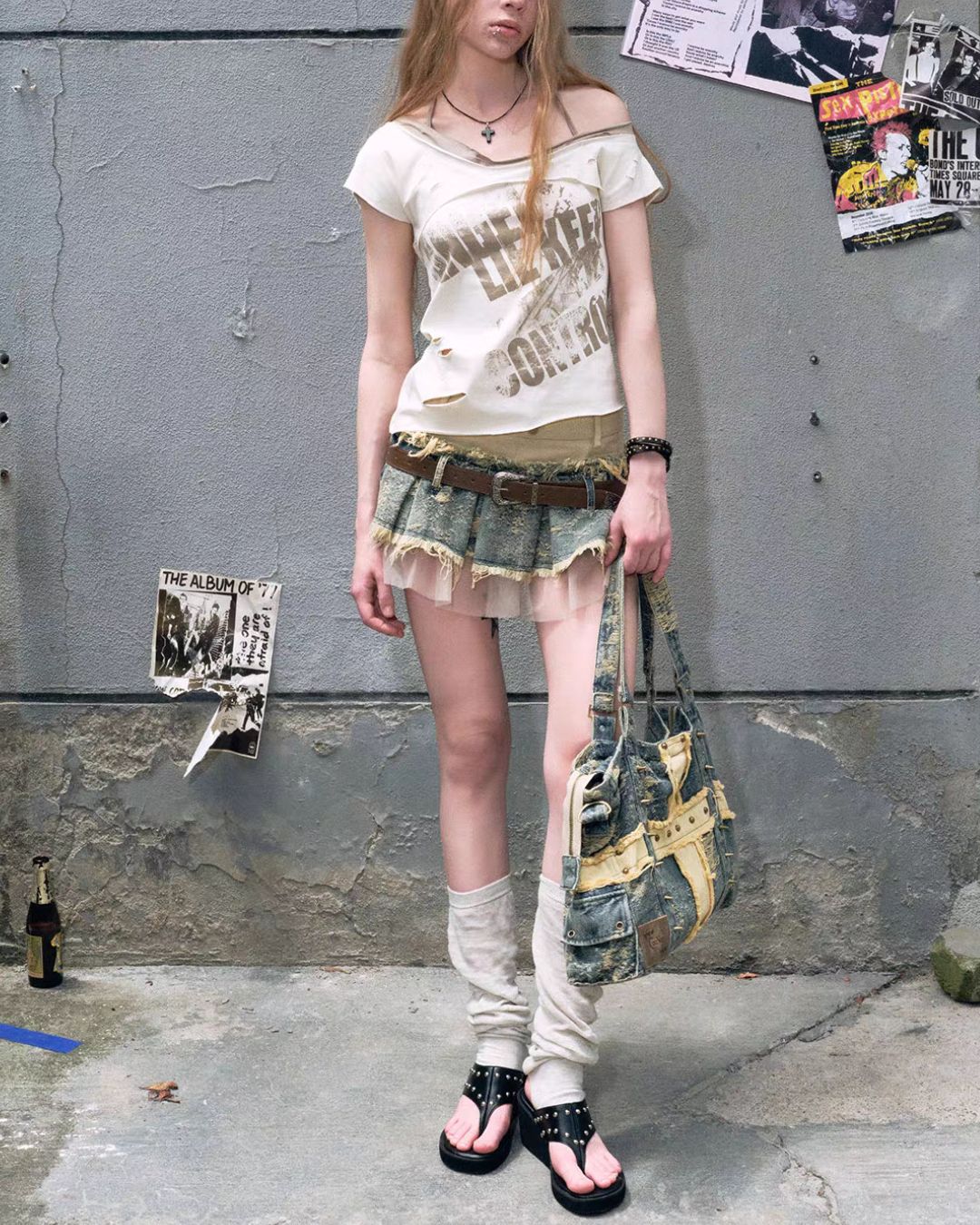 Contrast Pleated Denim Mini Skirt　BT032