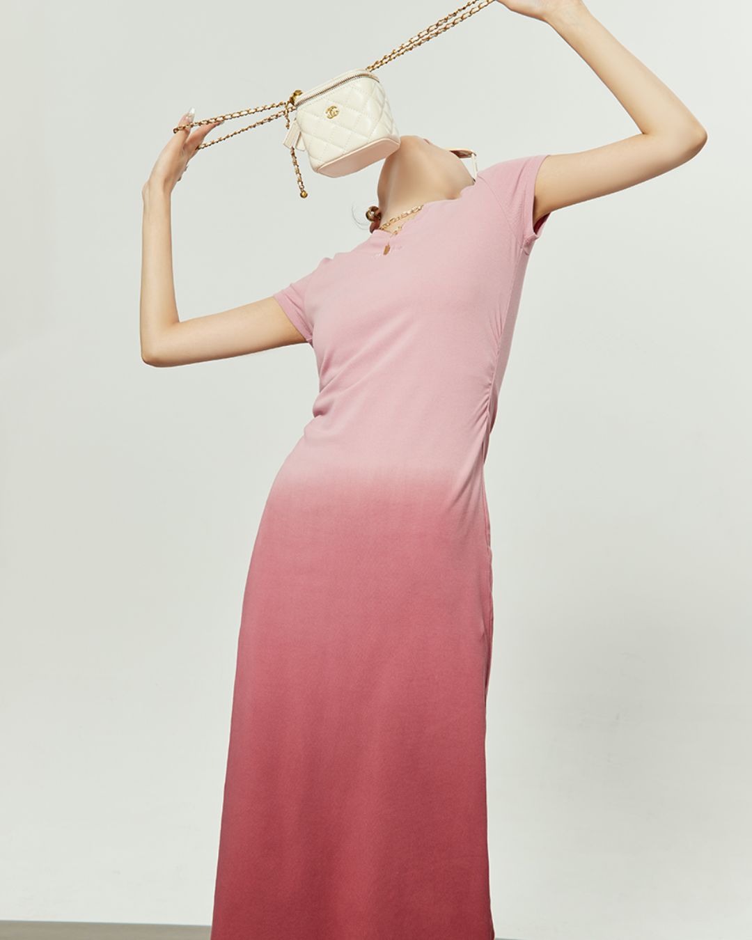 Washed Color Tight Waist Long Dress　DR048