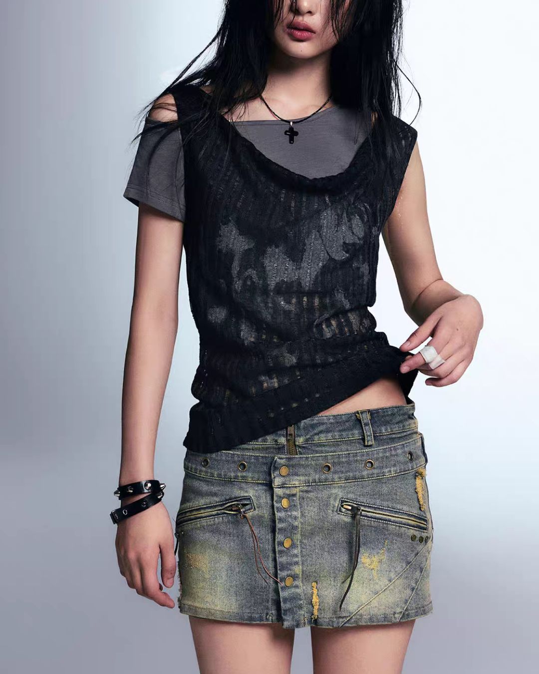 Off-the-shoulder Printed Layered Top　TP049