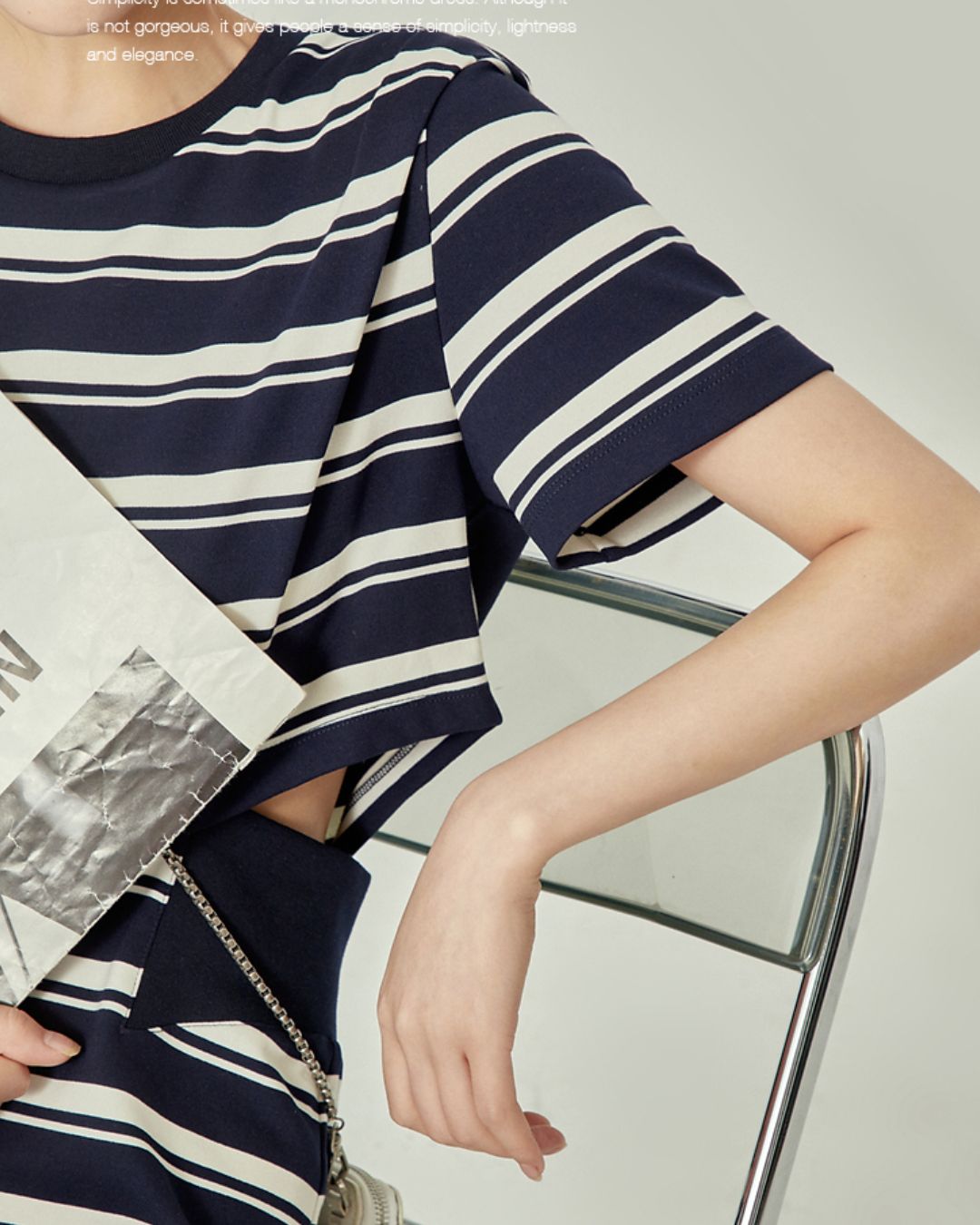 Side Open Waist Border T-shirt Dress　DR050