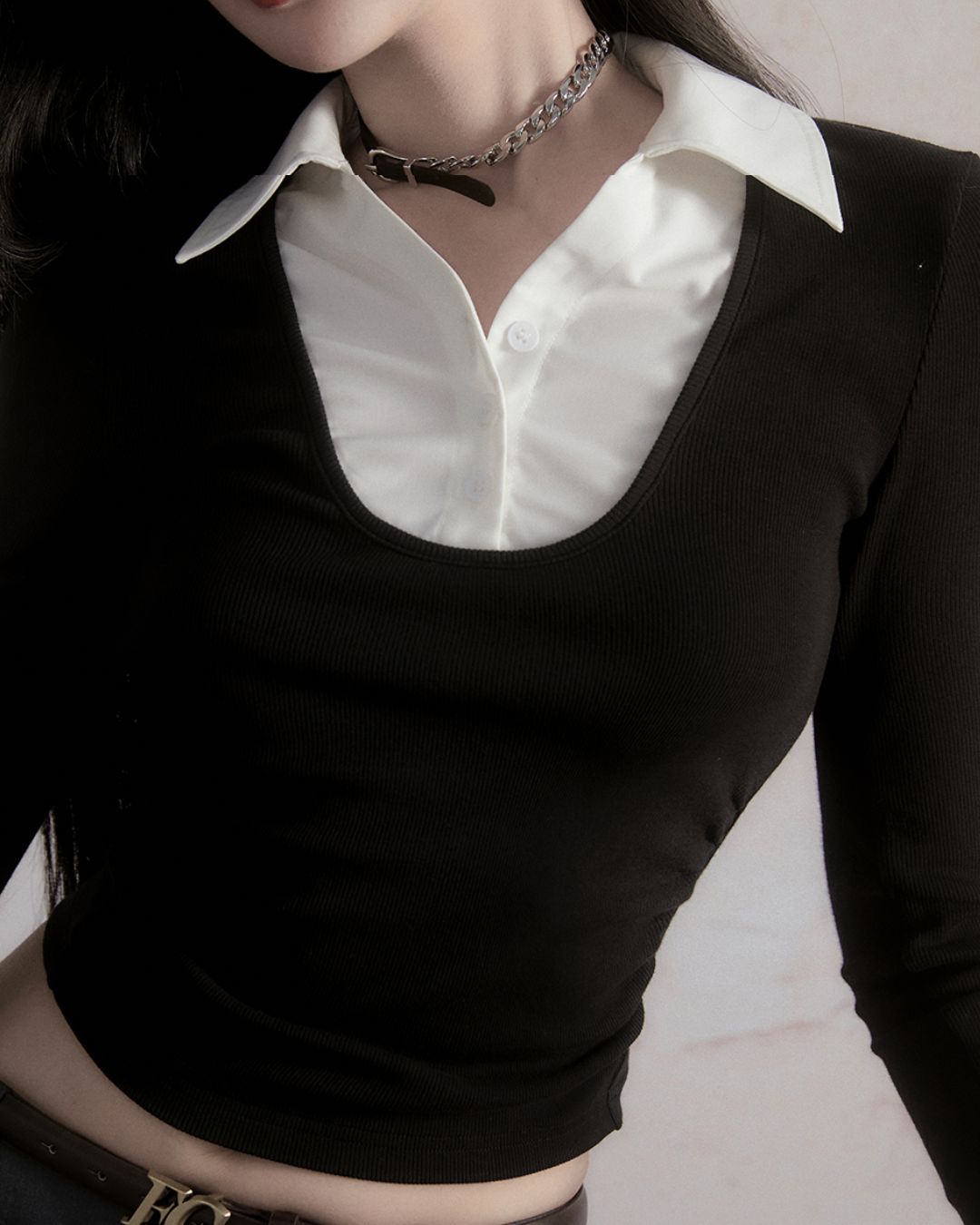 Shirt Layered Cropped Top　TP025