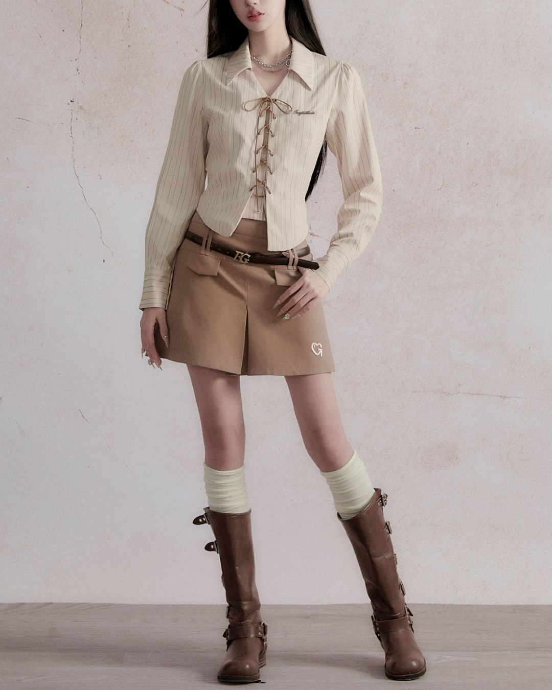 Lace-up Long Sleeve Shirt　TP028