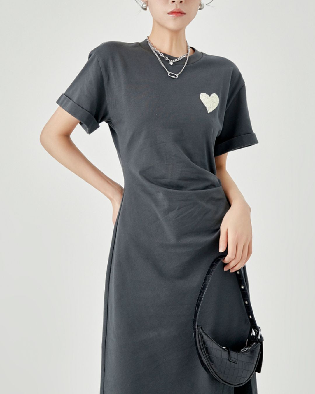 One-point Heart T-shirt Dress　DR043