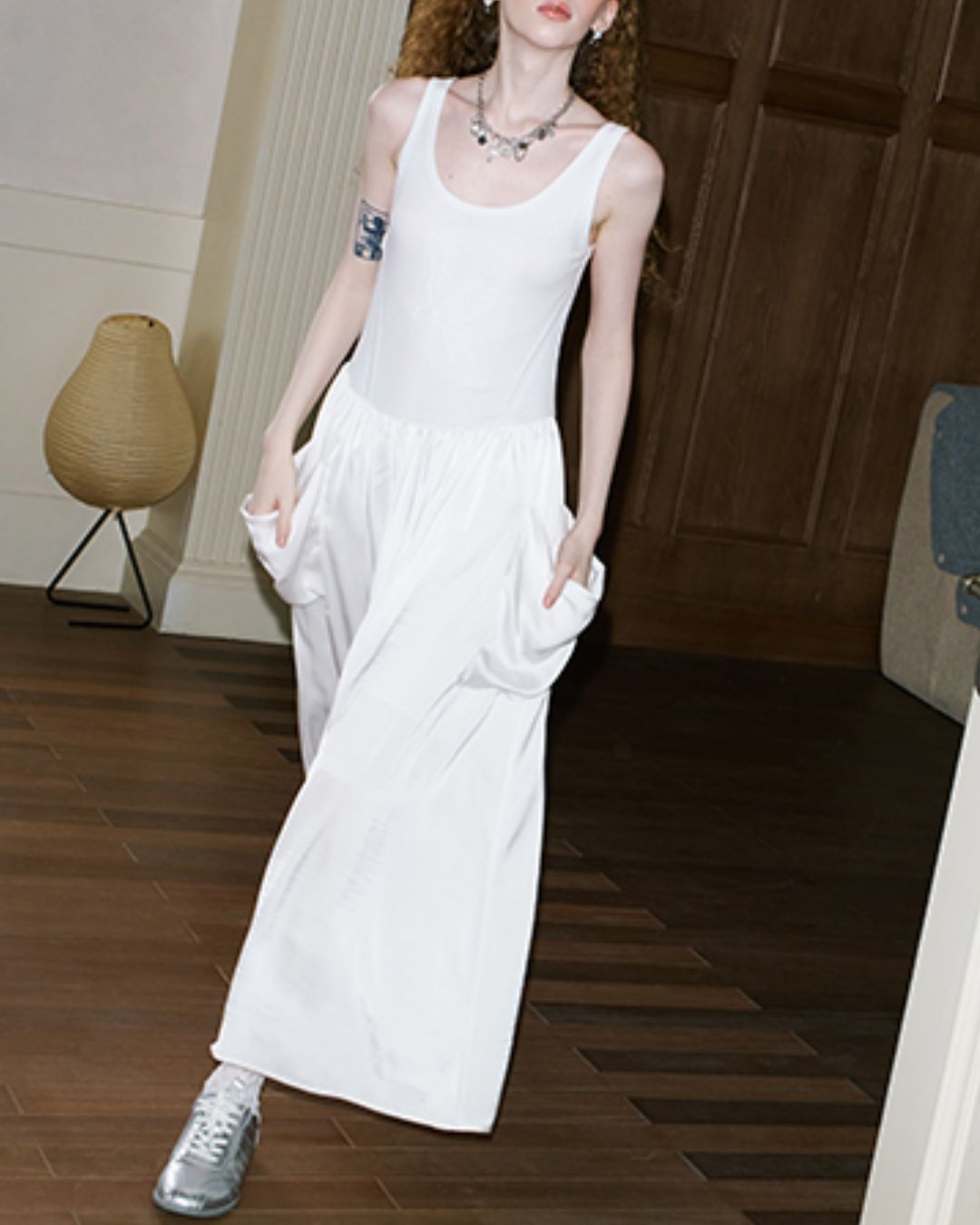 Swallow Embroidery Big Pocket Long Dress　DR036