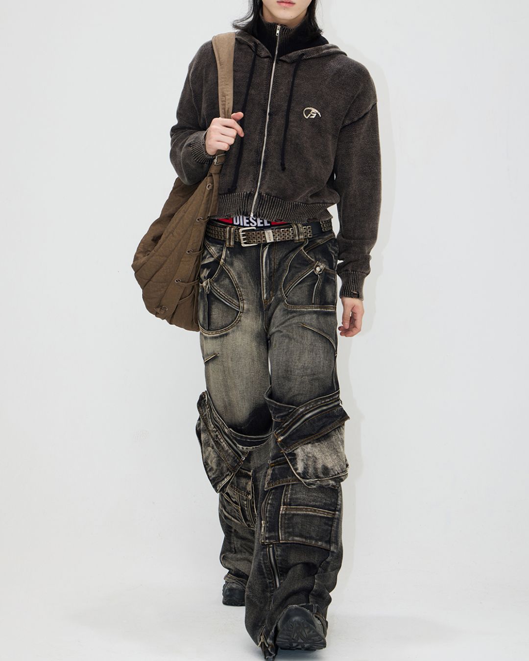 Zipper And Detachable Pocket Denim Pants　BT010