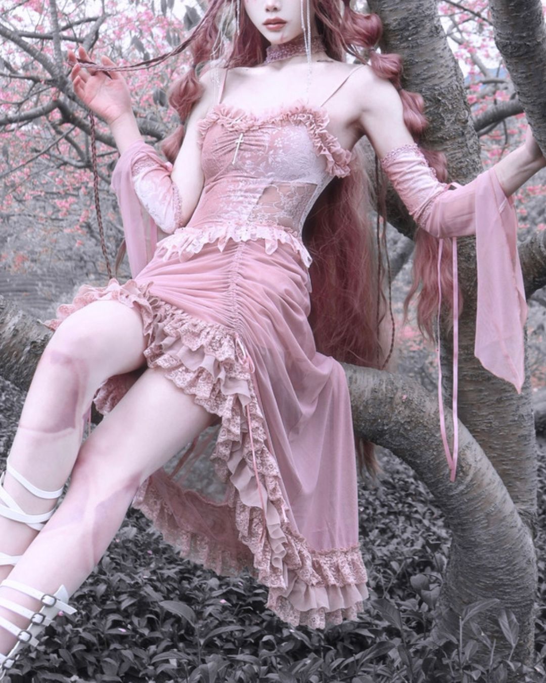 Gothic Princess Floral Lace Dress　DR011