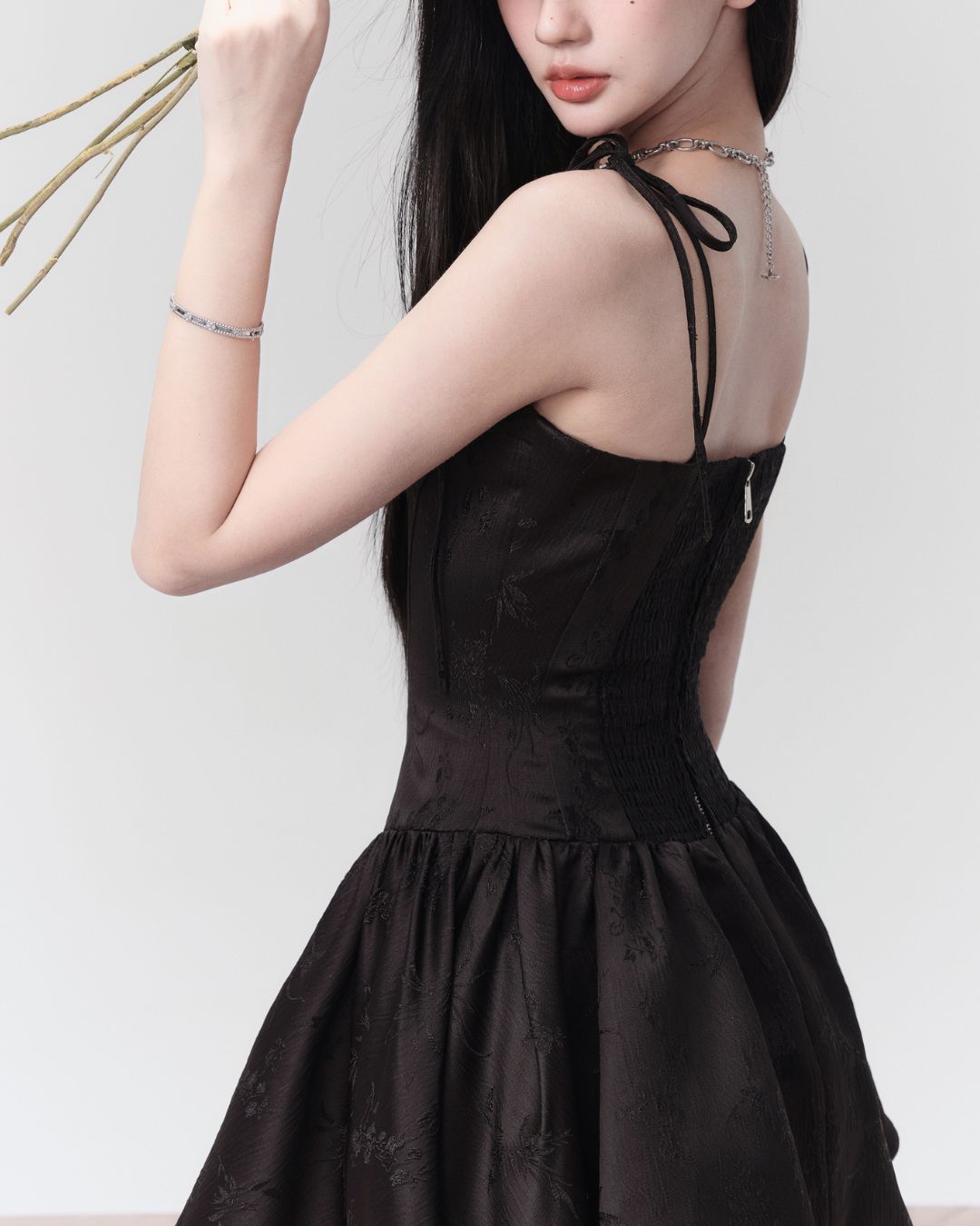 Jacquard Ribbon Camisole Mini Dress　DR022