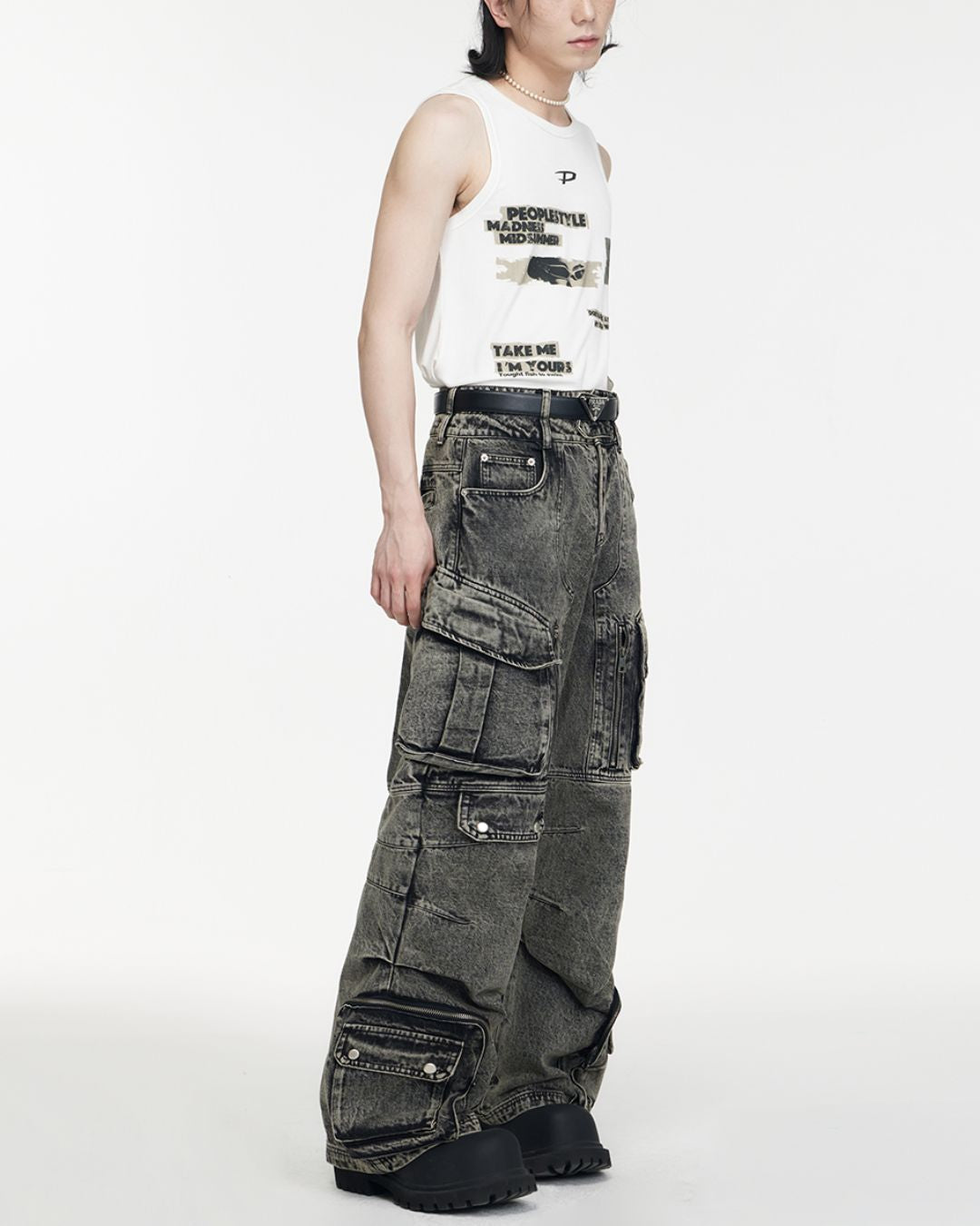 Multi-pocket Wide Denim Pants　BT009