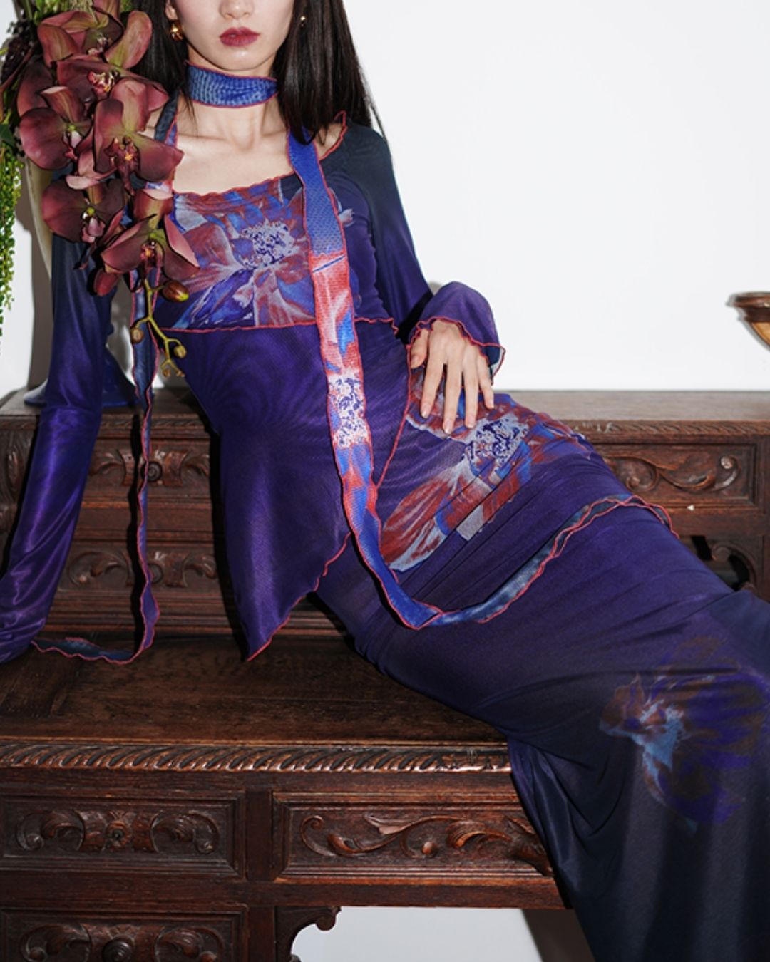 Flower Printed 2-way Long Dress　DR016