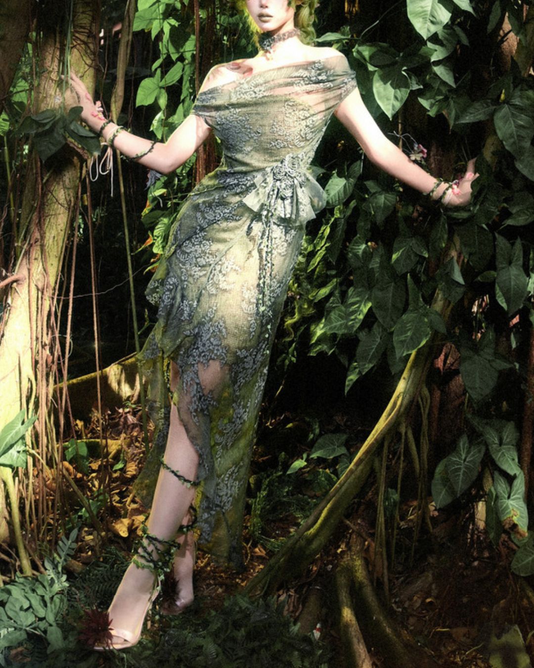 Off-the-shoulder Sheer Asymmetrical Dress　DR033