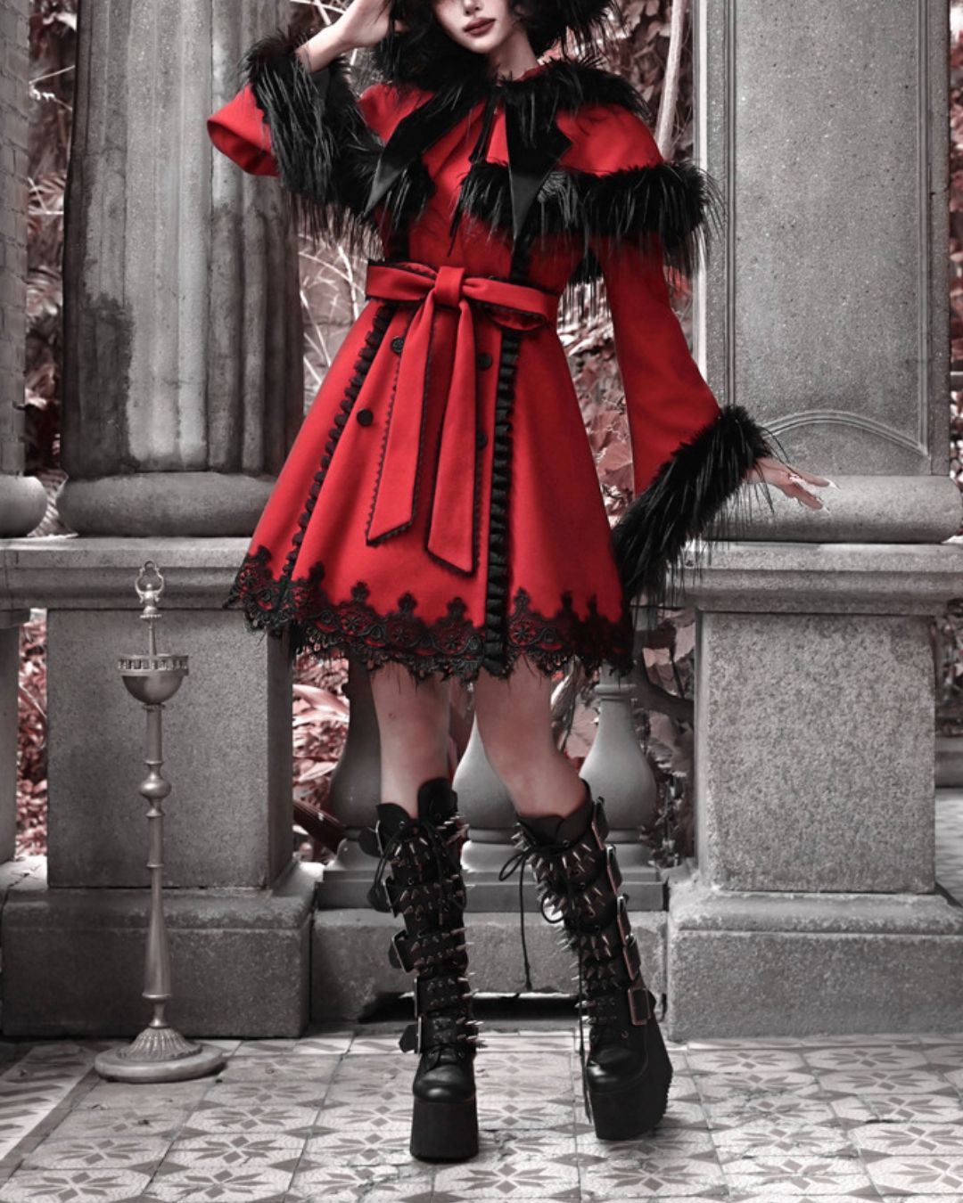 Detachable Cape Fur Wool Coat　OT007