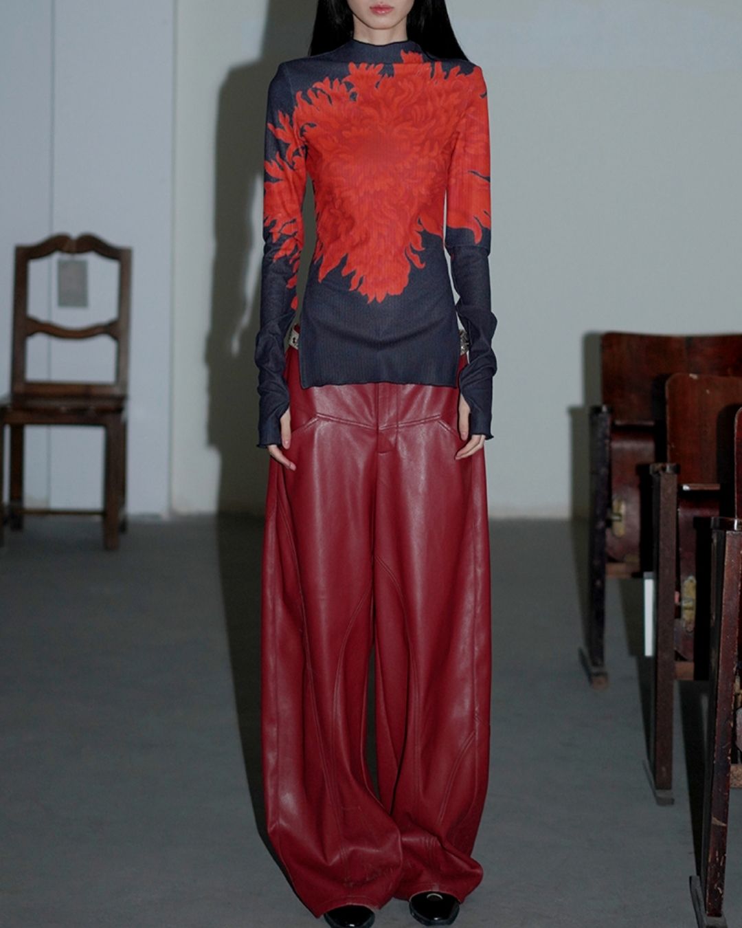 Wide Straight Leather Pants　BT020