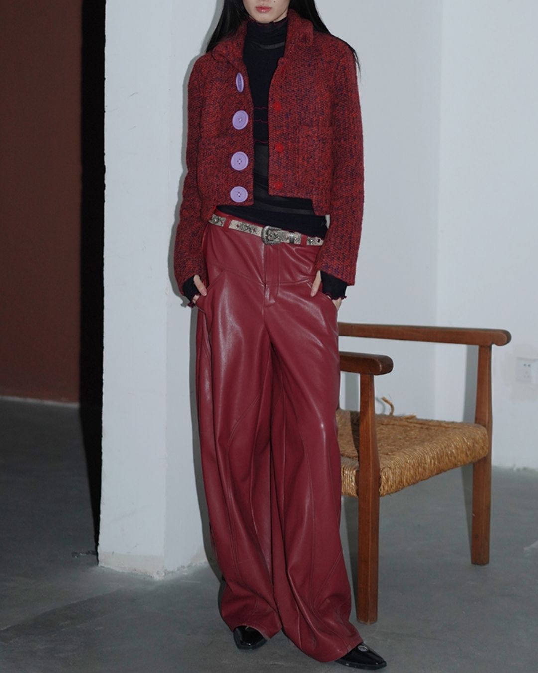 Wide Straight Leather Pants　BT020