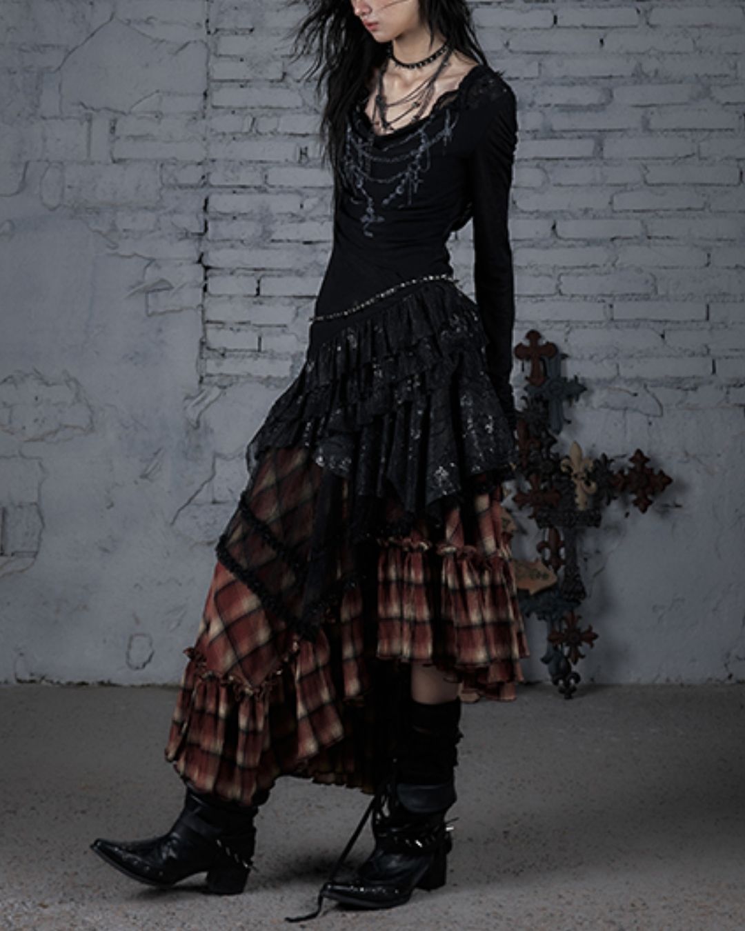 Necklace Print Lace Hooded Dress　DR037