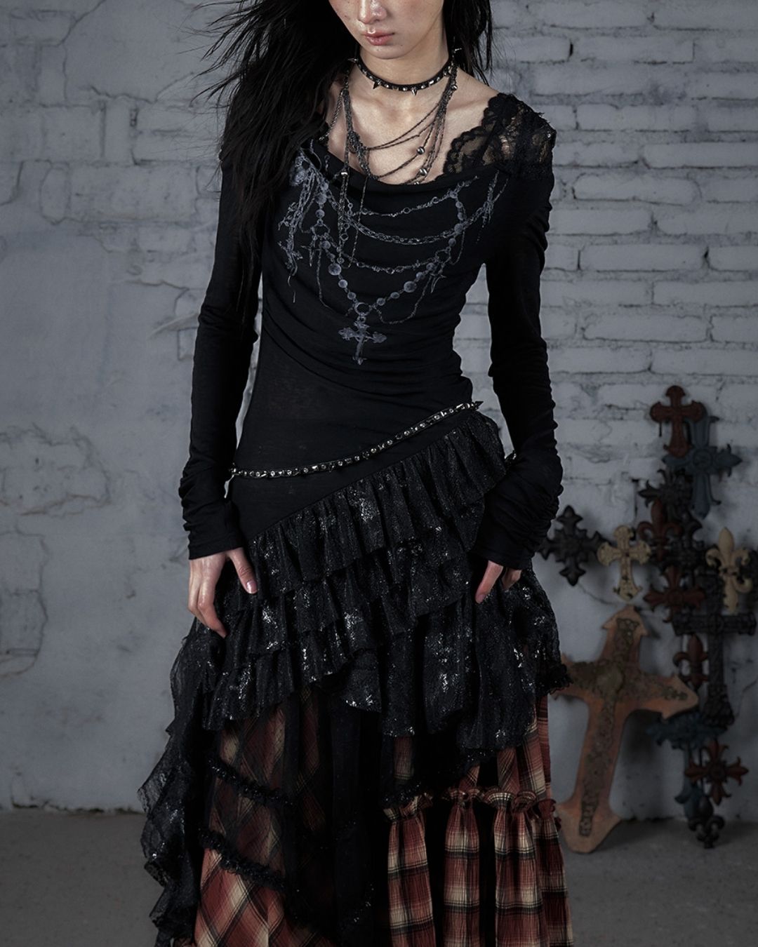 Necklace Print Lace Hooded Dress　DR037