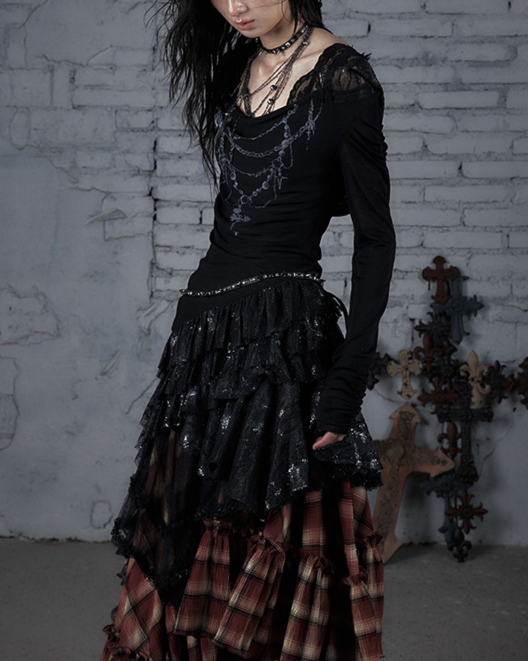 Necklace Print Lace Hooded Dress　DR037