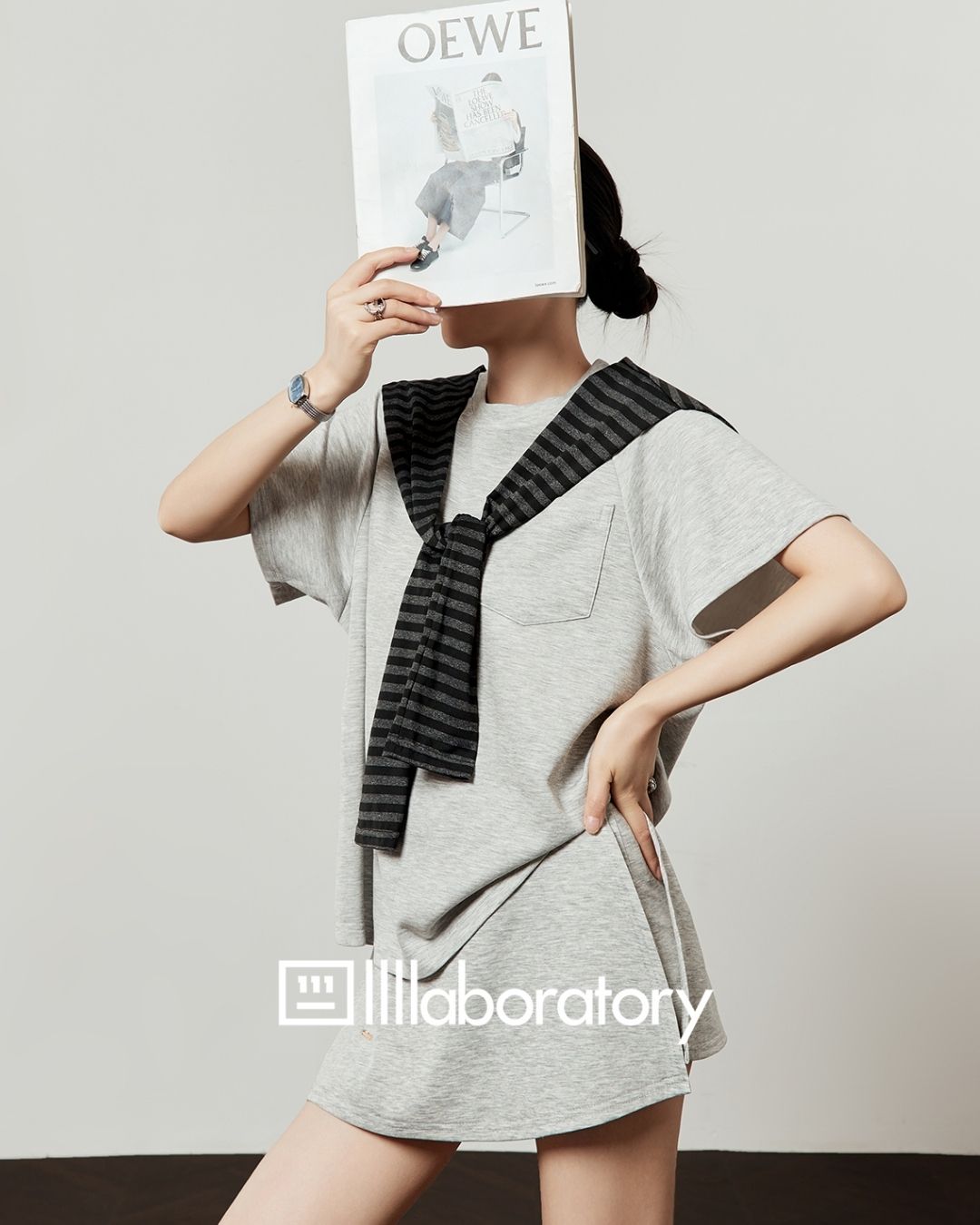 Loose T-shirt & Shorts & Border Shawl Set　TP073