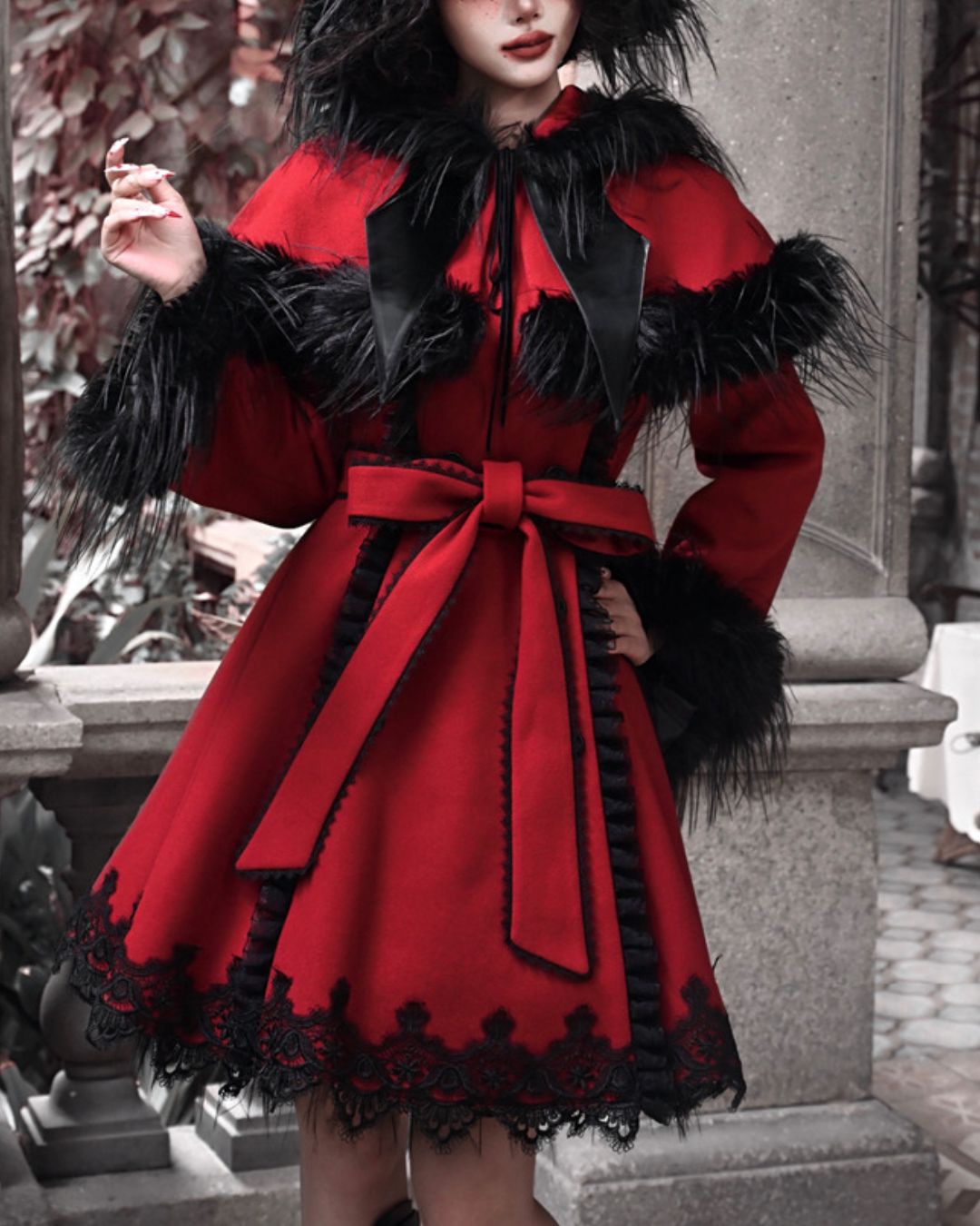 Detachable Cape Fur Wool Coat　OT007