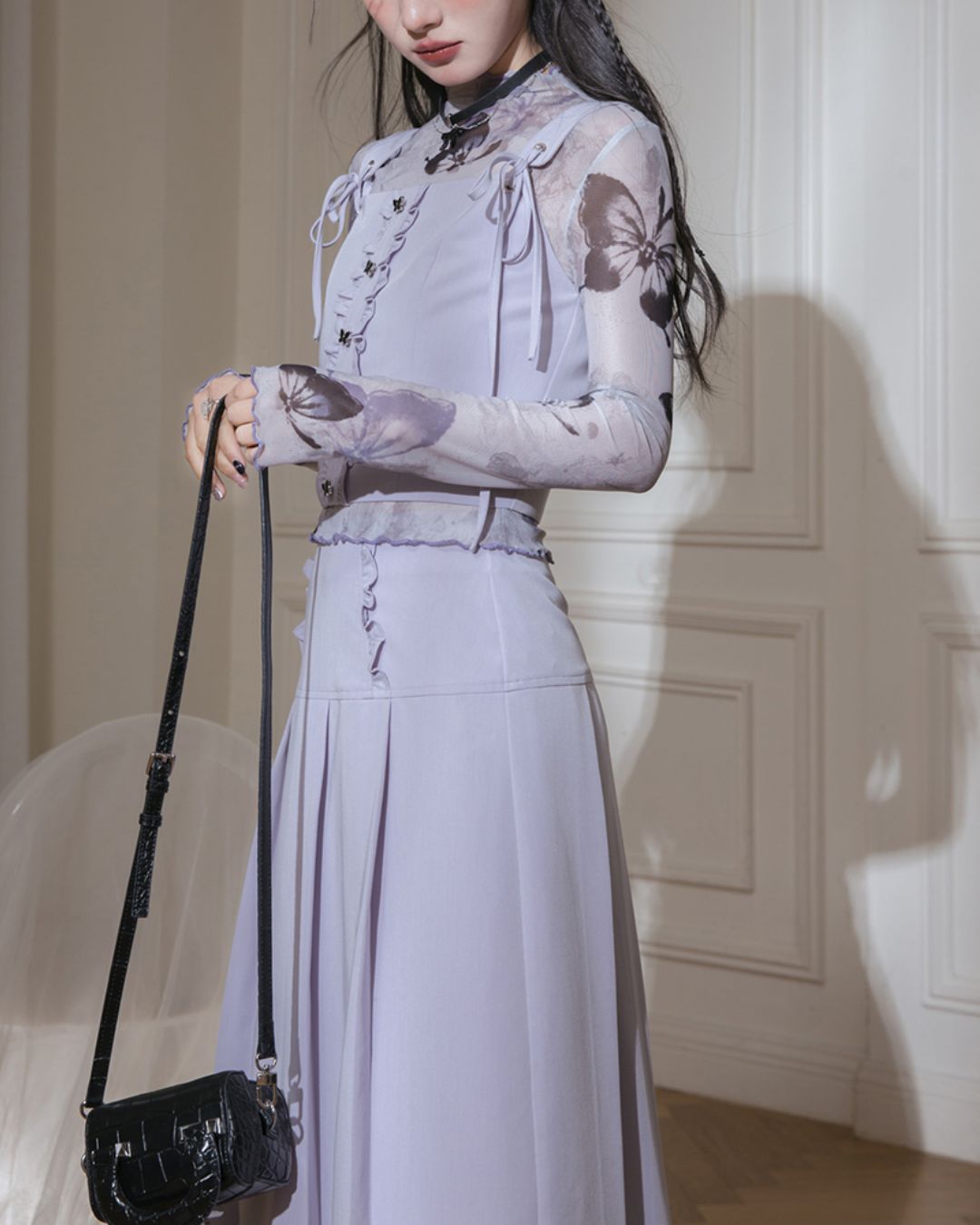 Butterfly Sheer Top & Vest & Pleated Skirt　TP024