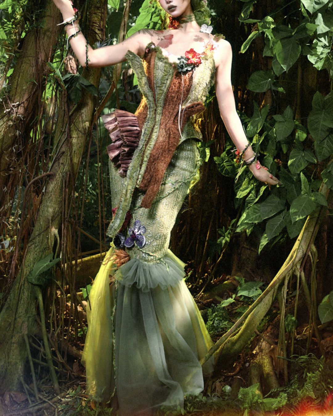 Flower Decoration Chiffon Mermaid Skirt　BT025