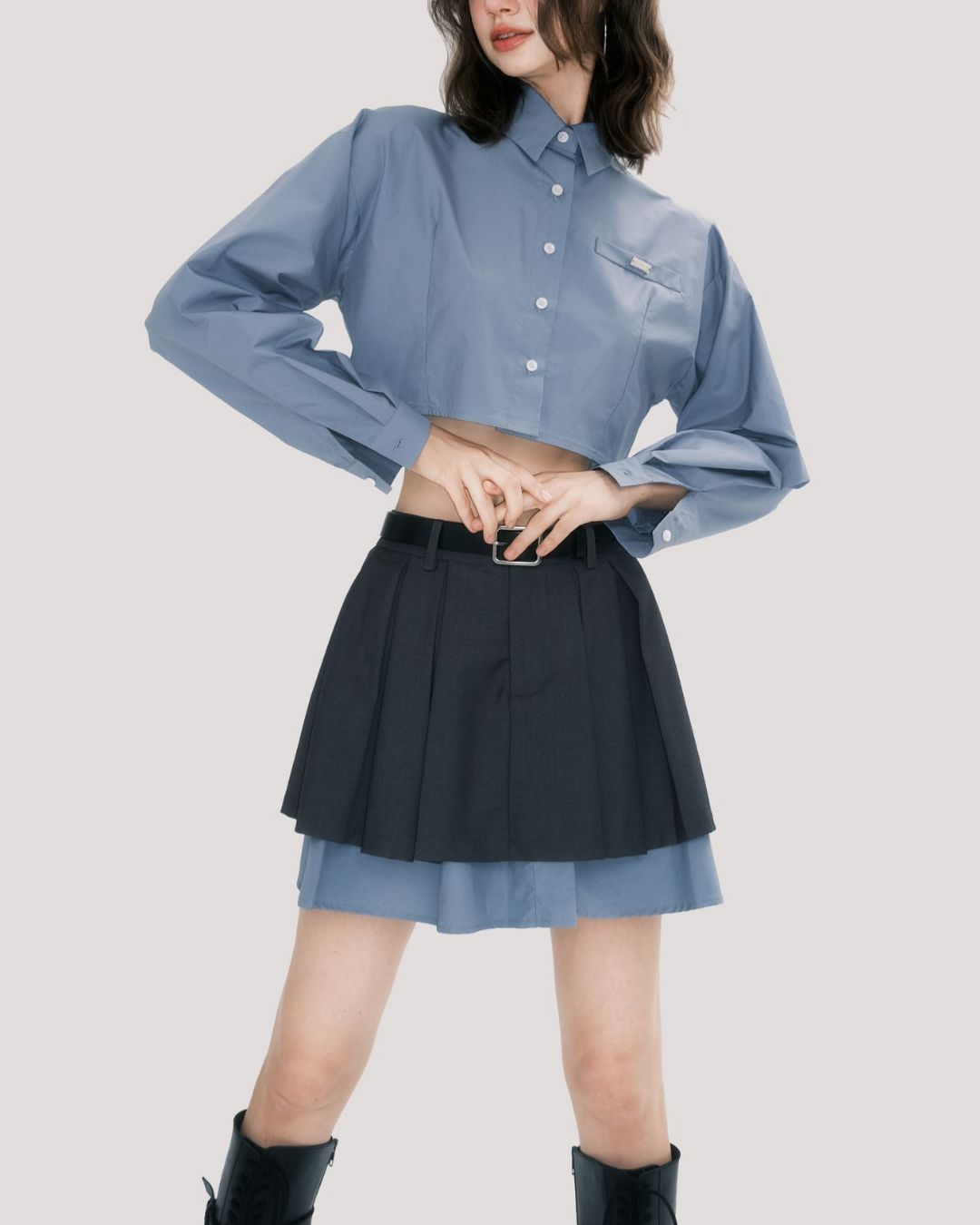 Preppy Cotton Cropped Shirt　TP020