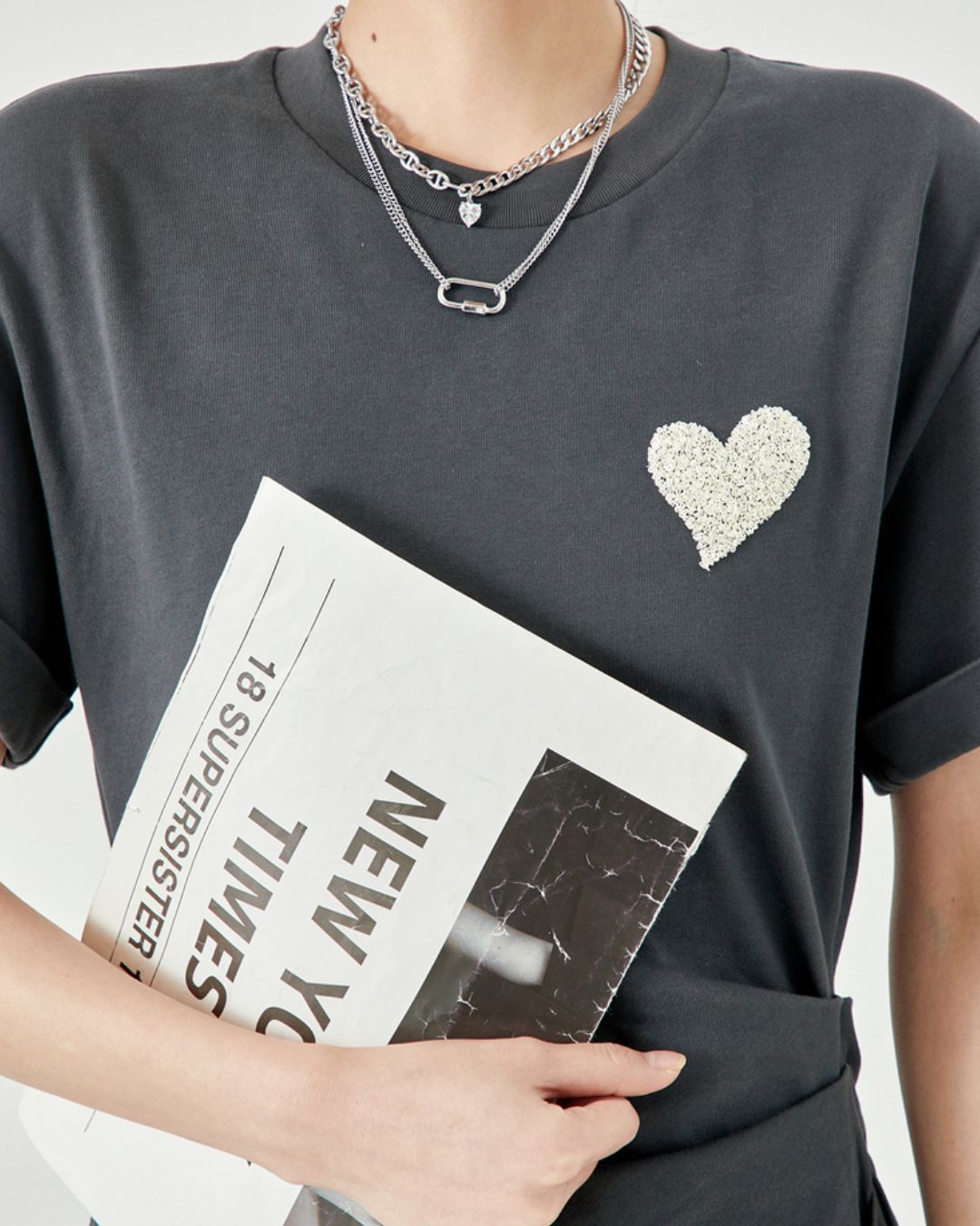 One-point Heart T-shirt Dress　DR043