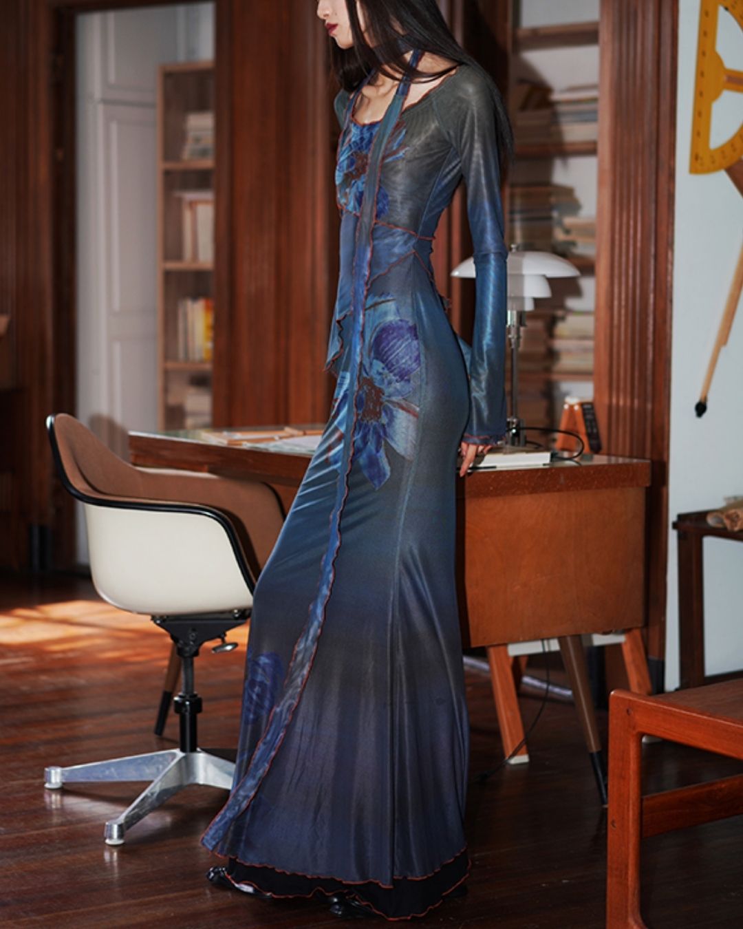 Flower Printed 2-way Long Dress　DR016