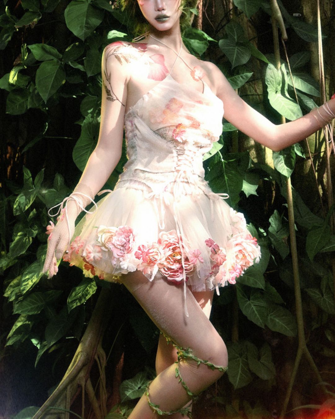 Flower Chiffon Cross Strap Top　TP035