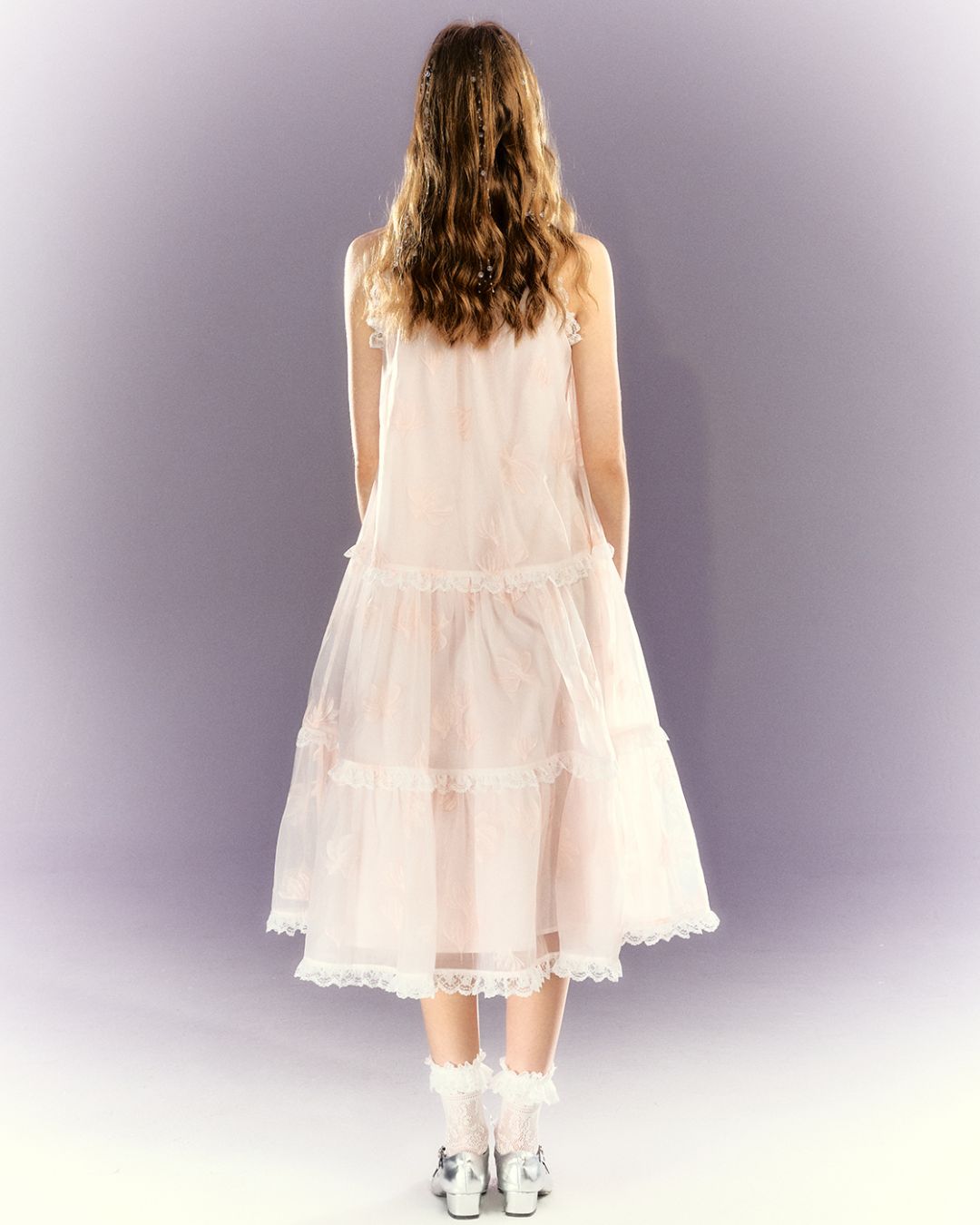 Halter Neck Floral Tiered Lace Long Dress　DR025