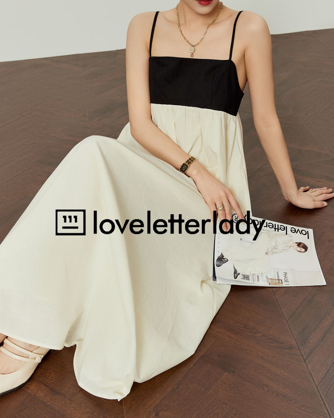 Contrast Color Backless Maxi Dress　DR052