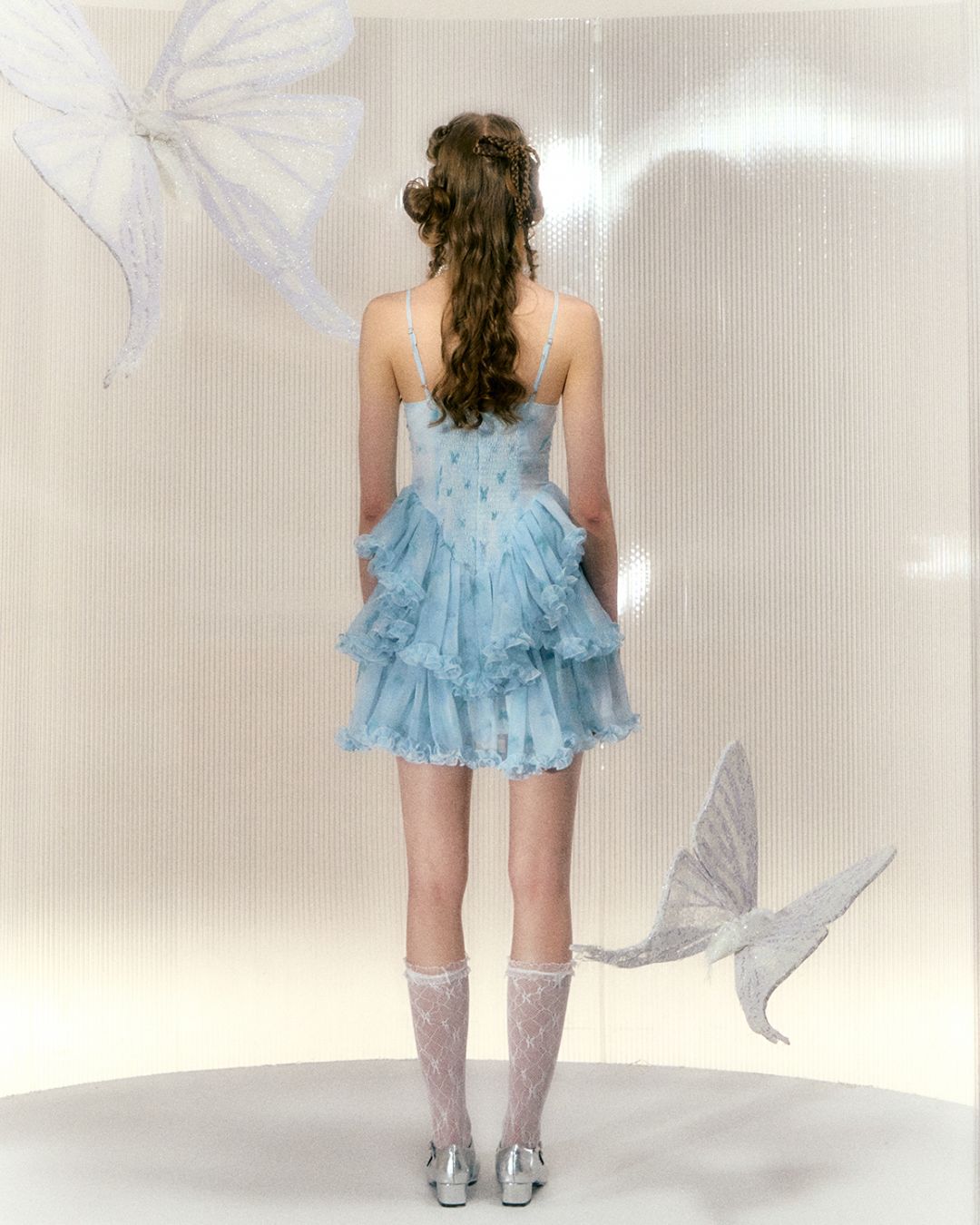 Butterfly Print Chiffon Camisole Mini Dress　DR030