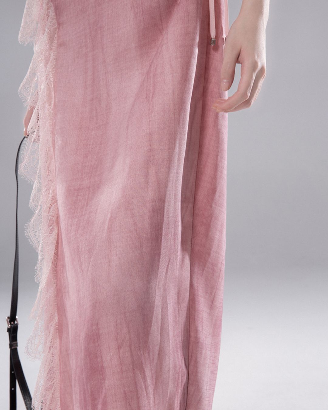 Side Waist Drawstring Lace Embellished Long Dress　DR042